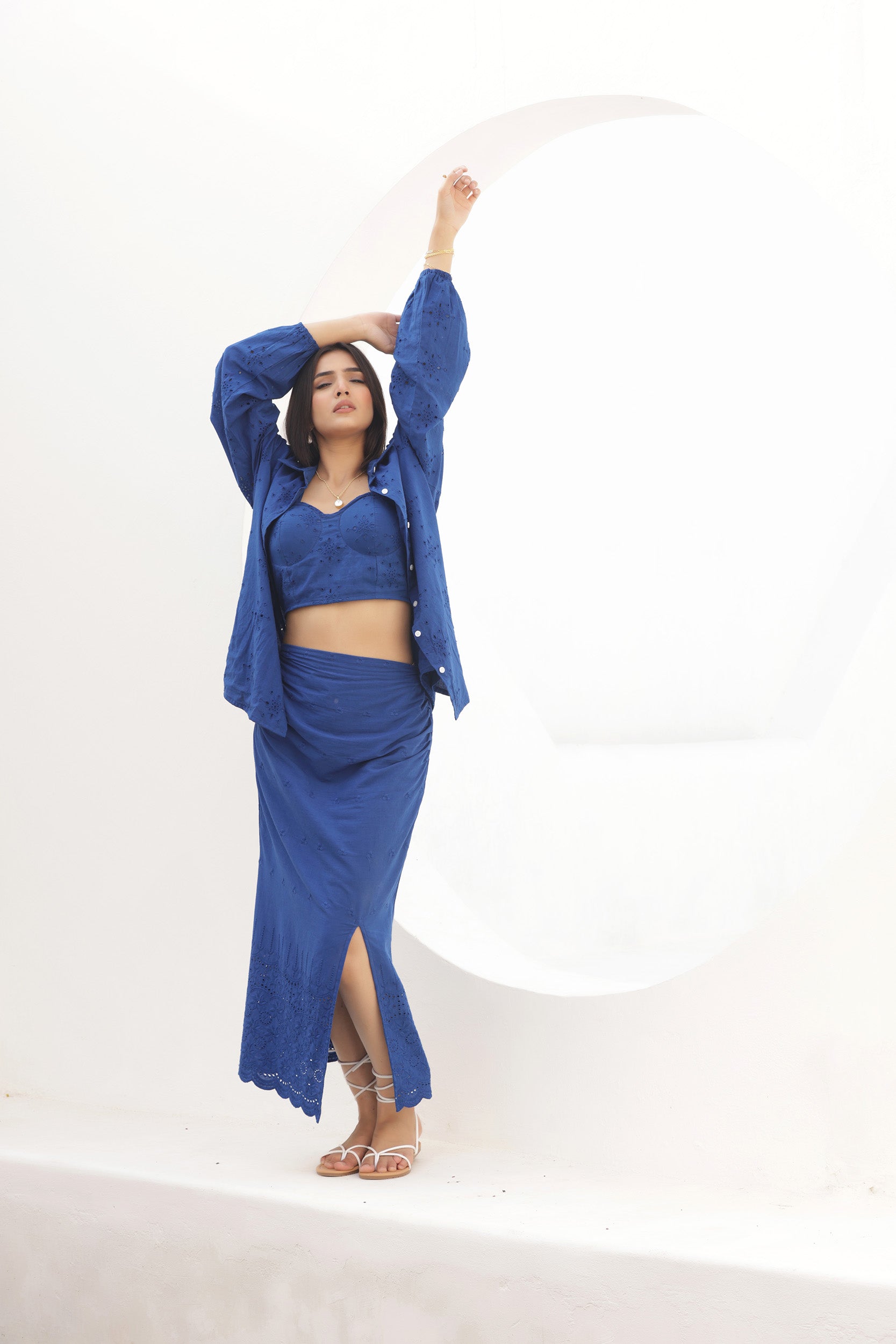 Queen Blue Shiffli Three Piece Set