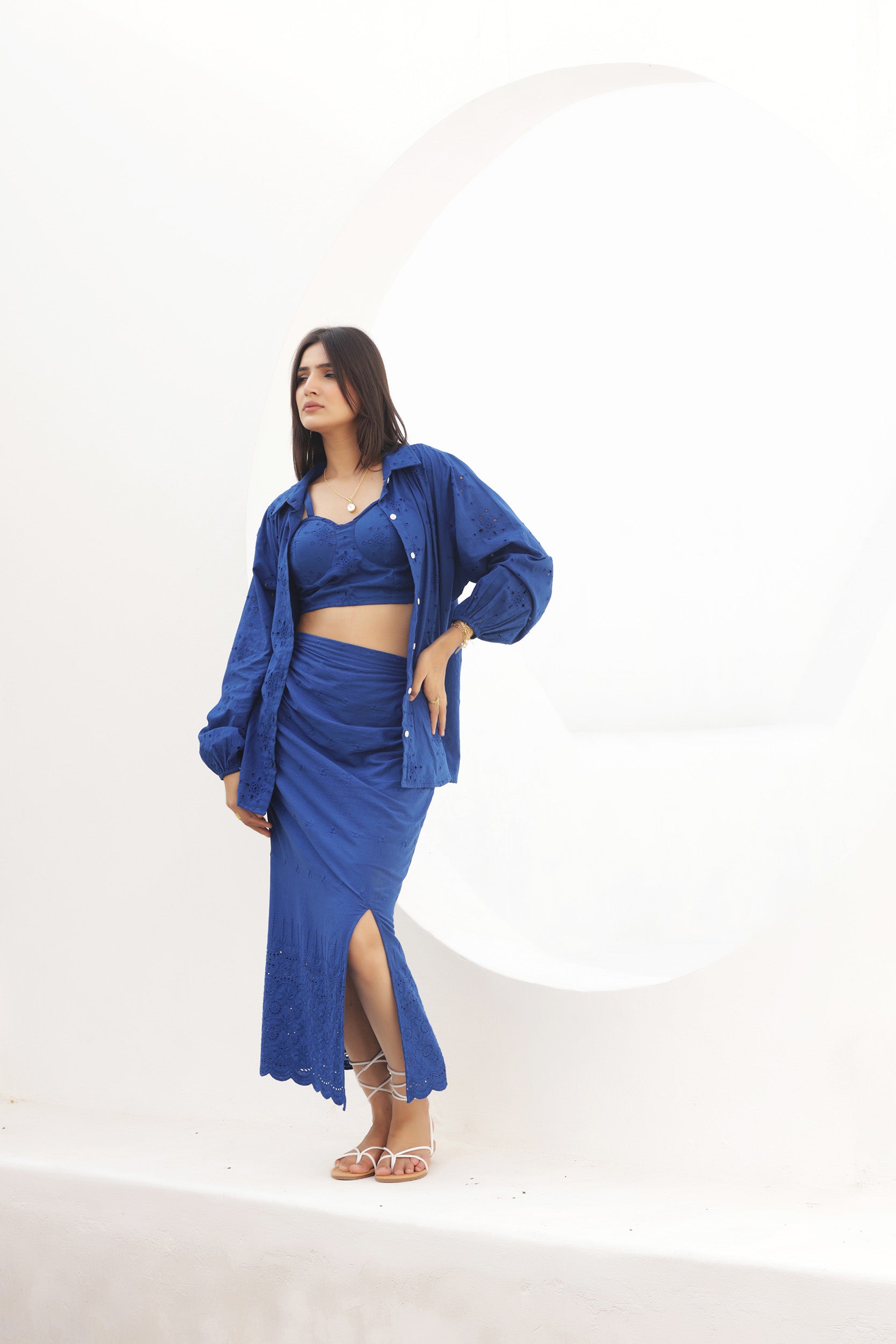 Queen Blue Shiffli Three Piece Set