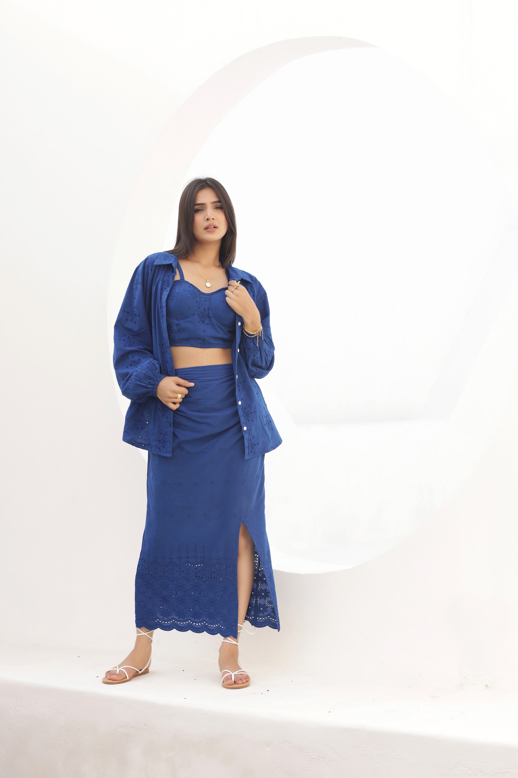 Queen Blue Shiffli Three Piece Set