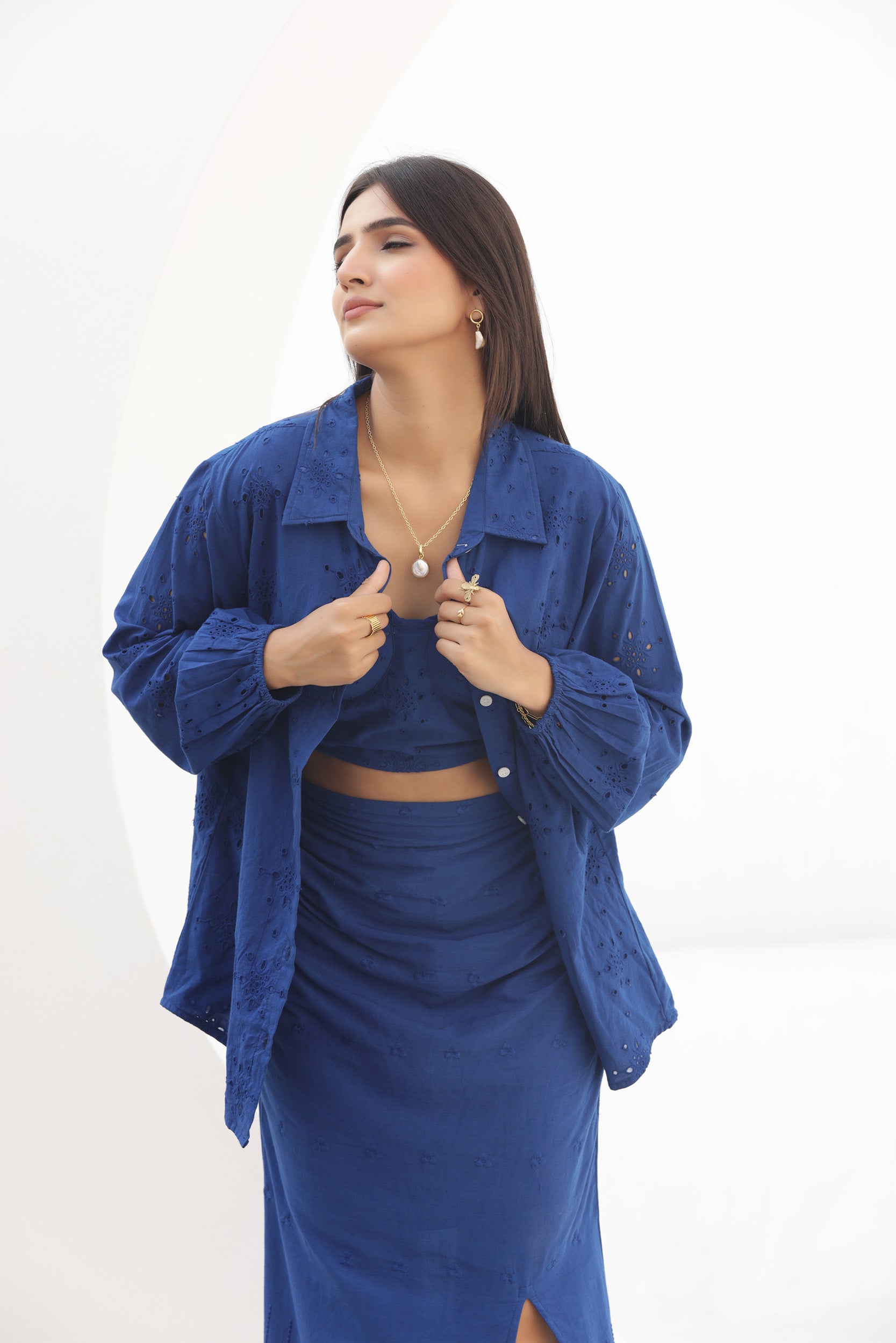 Queen Blue Shiffli Three Piece Set
