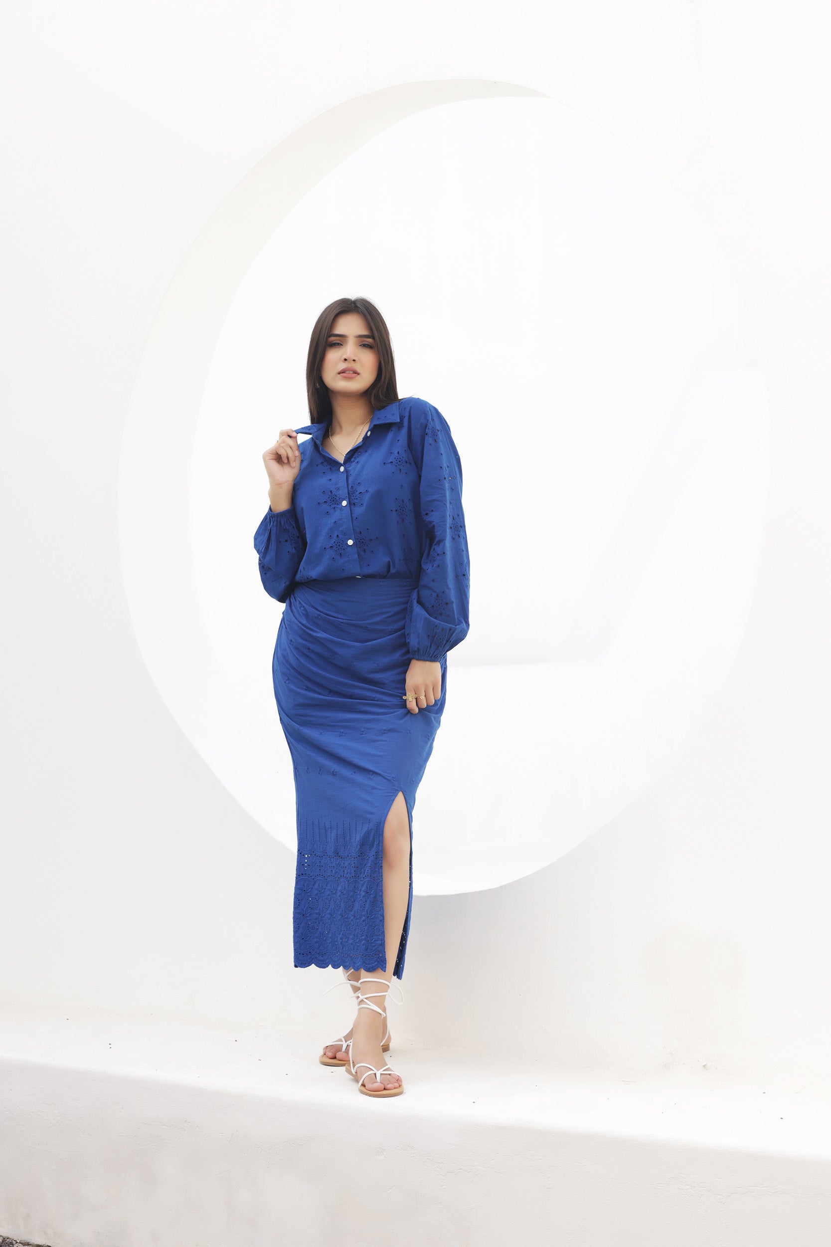 Queen Blue Shiffli Three Piece Set