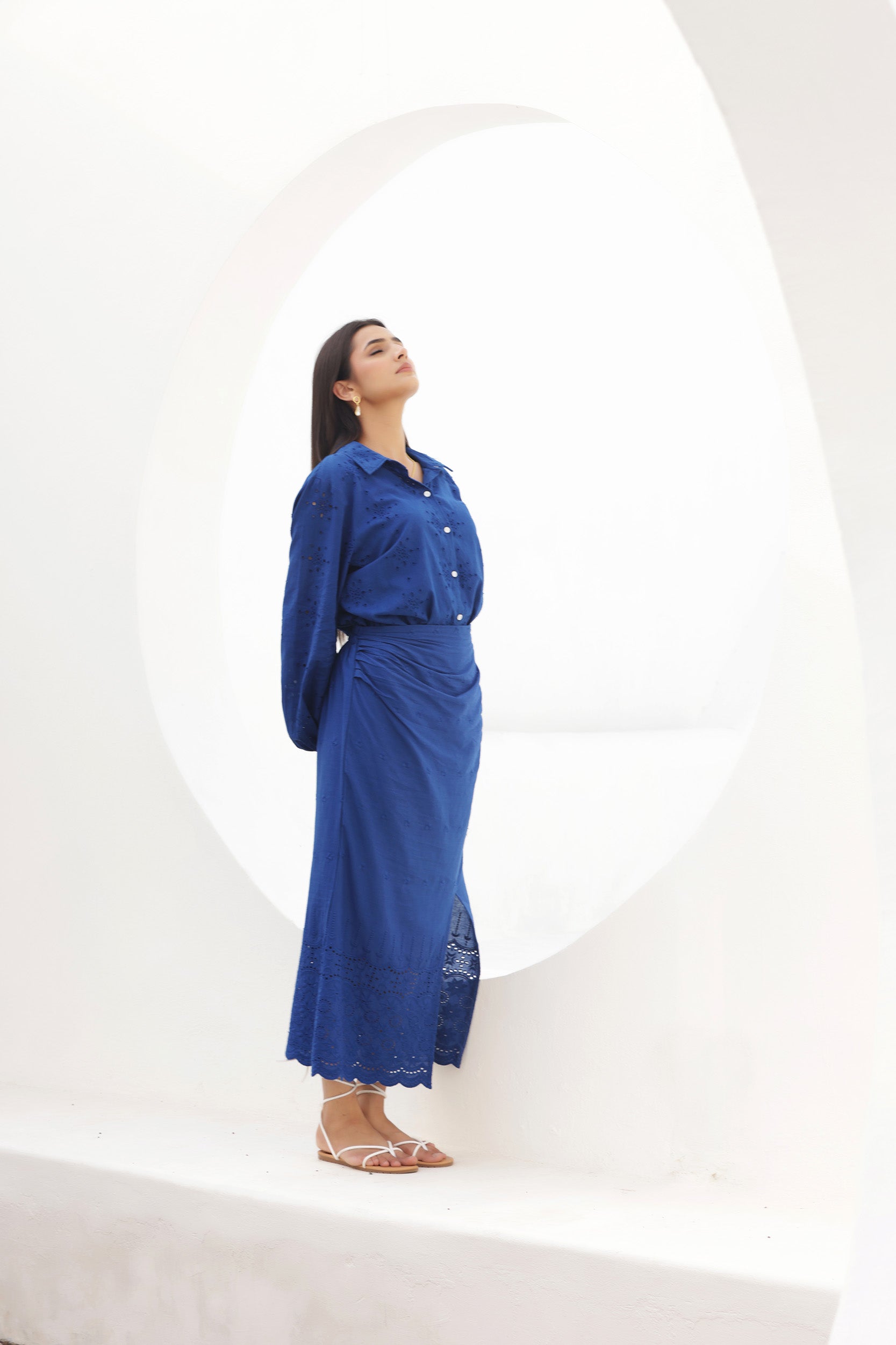 Queen Blue Shiffli Three Piece Set