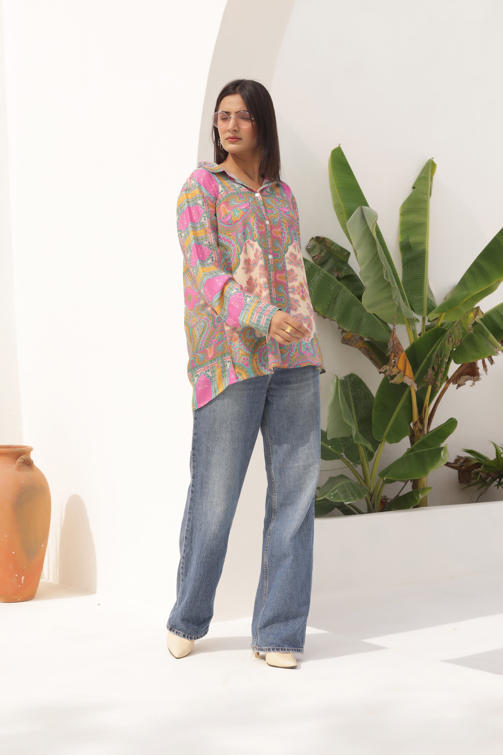 Poly Yellow Jharoka Shirt