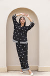 Cotton Linen Black Iris Embroidery Co-ord Set