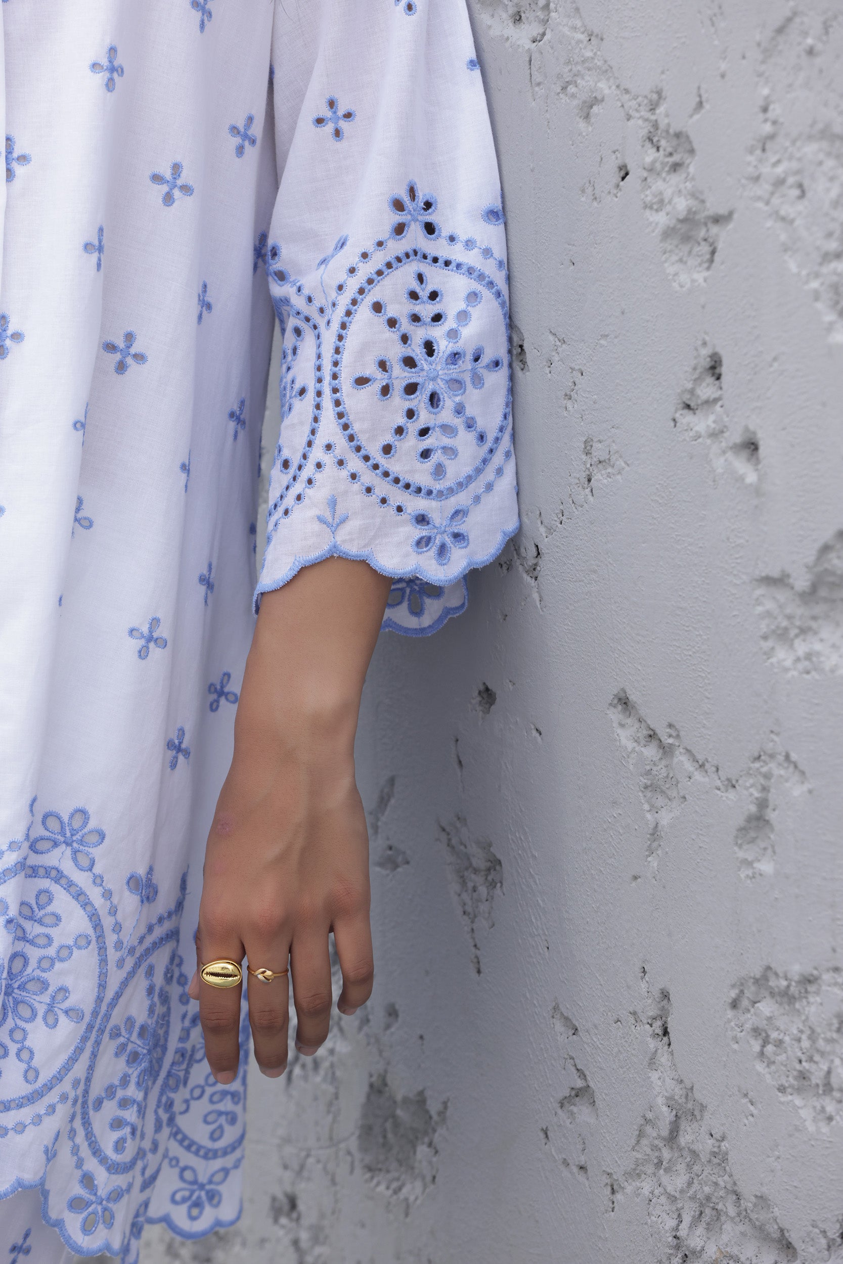 Blue White Tulip Shiffli Co-ord Set