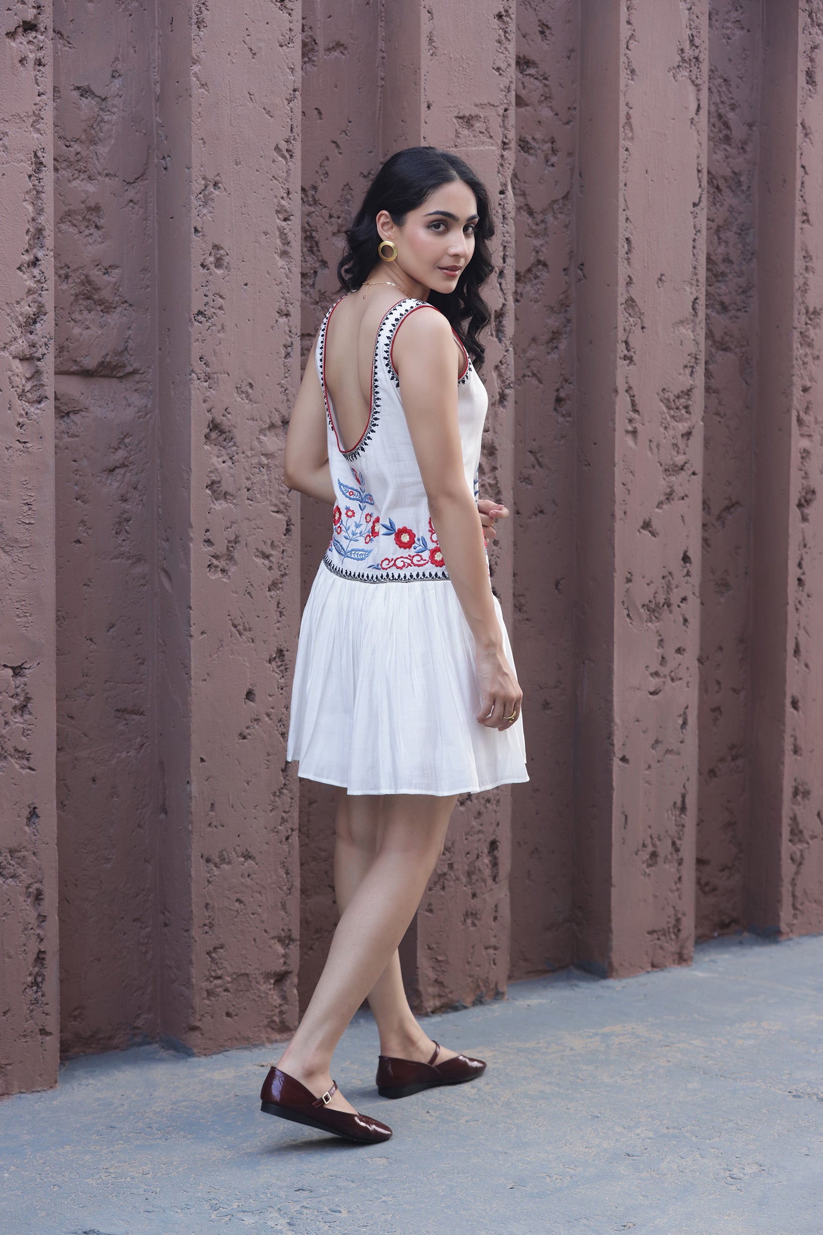 White Embroidery Mini Dress