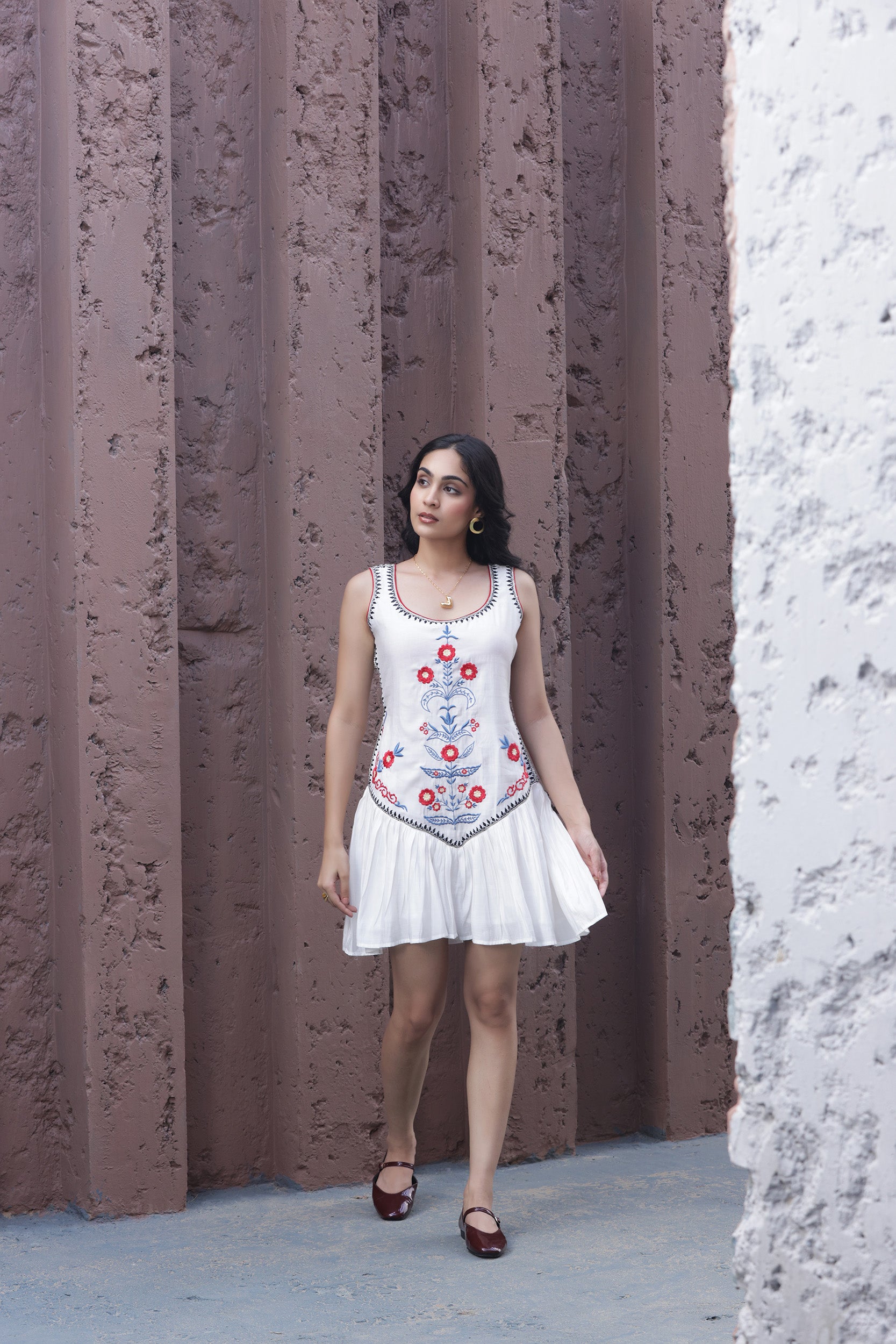 White Embroidery Mini Dress