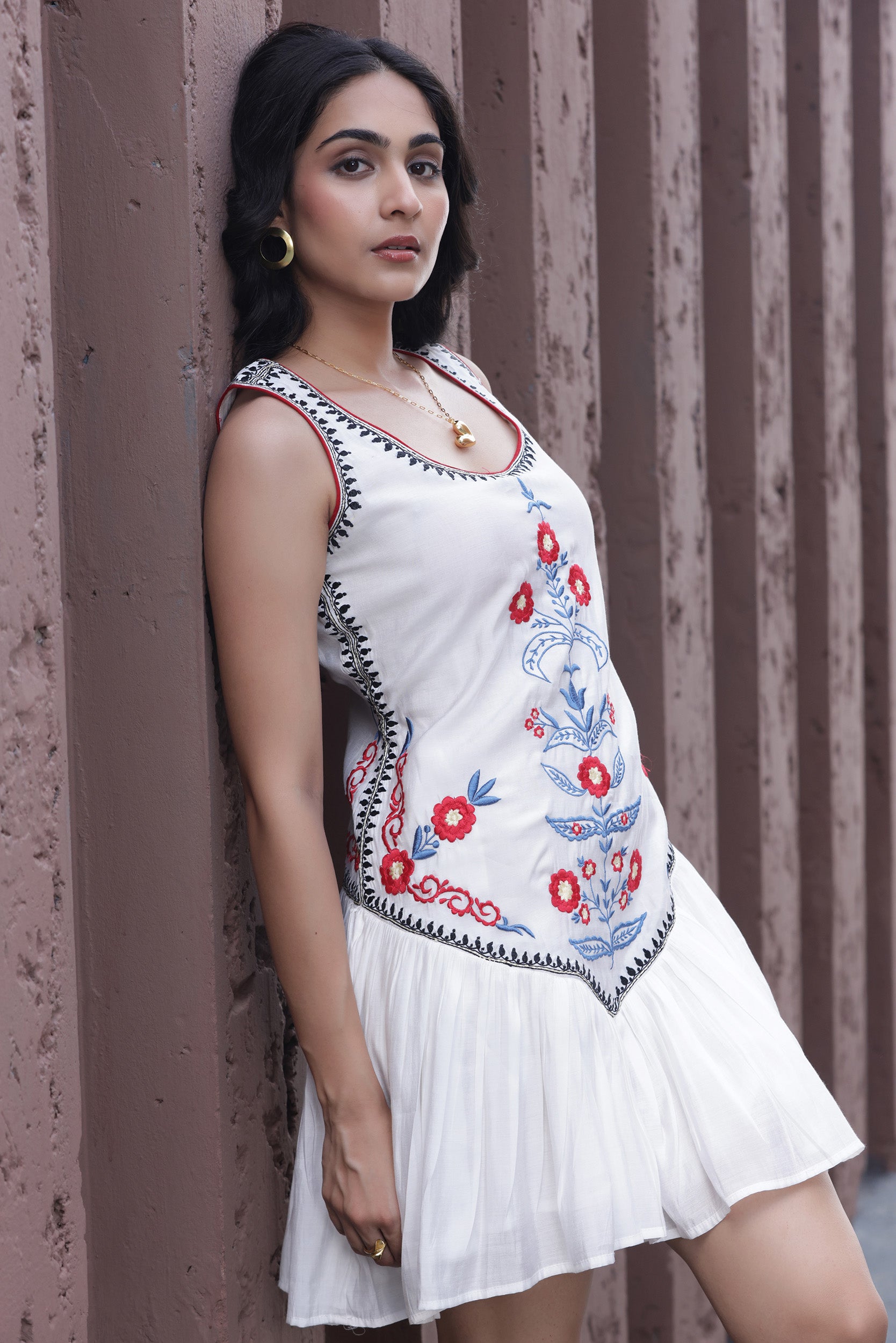 White Embroidery Mini Dress