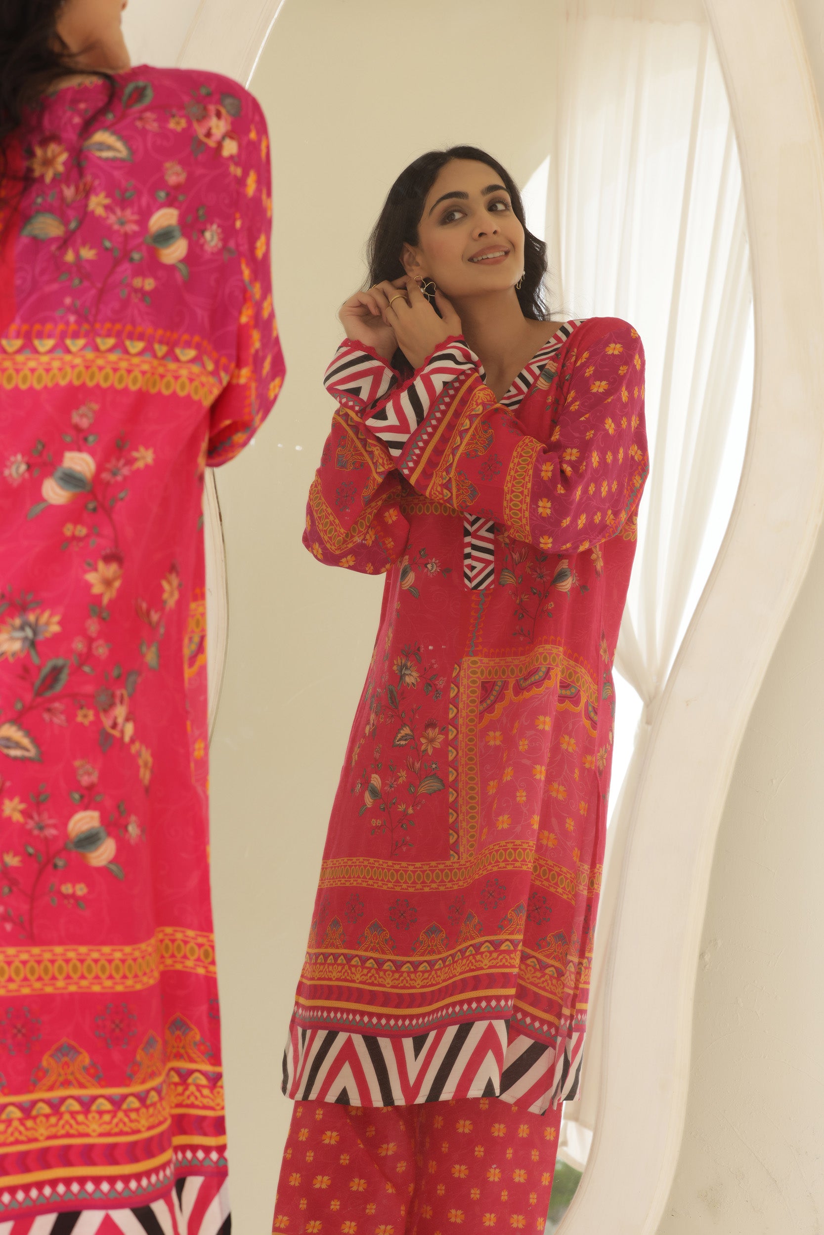 Linen Pink Mono Floral Co-ord set