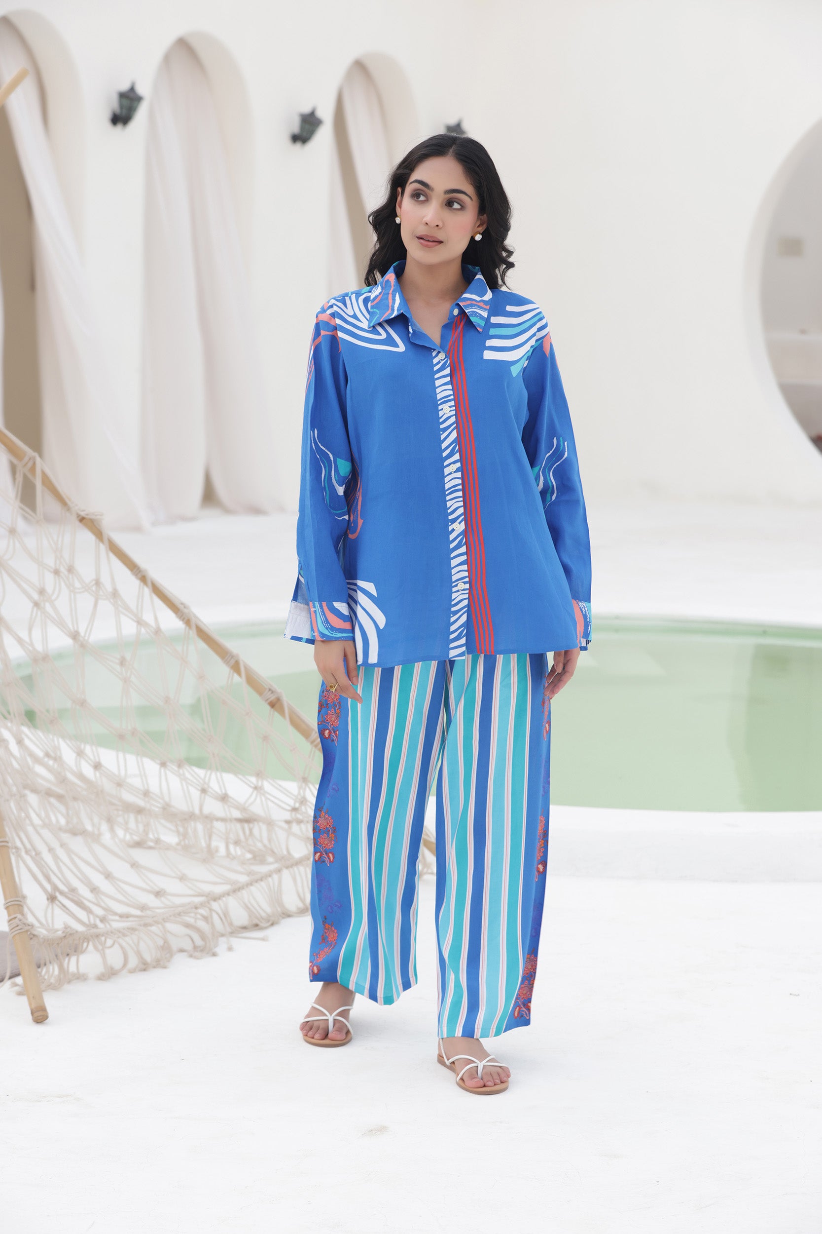 Rayon Blue Tulip Co-ord Set