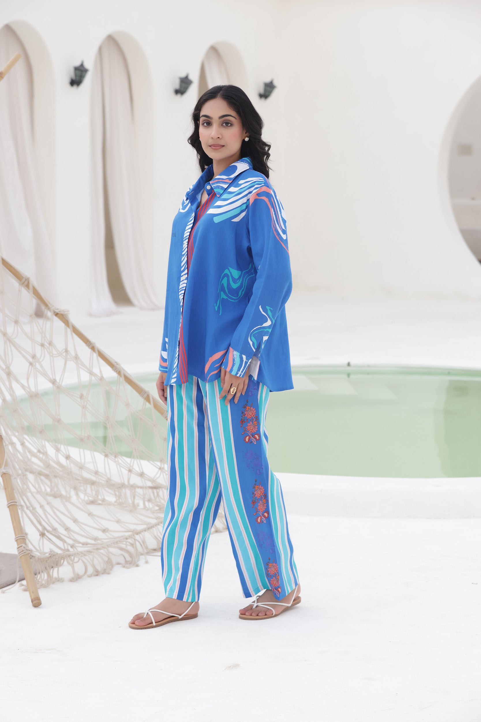 Rayon Blue Tulip Co-ord Set