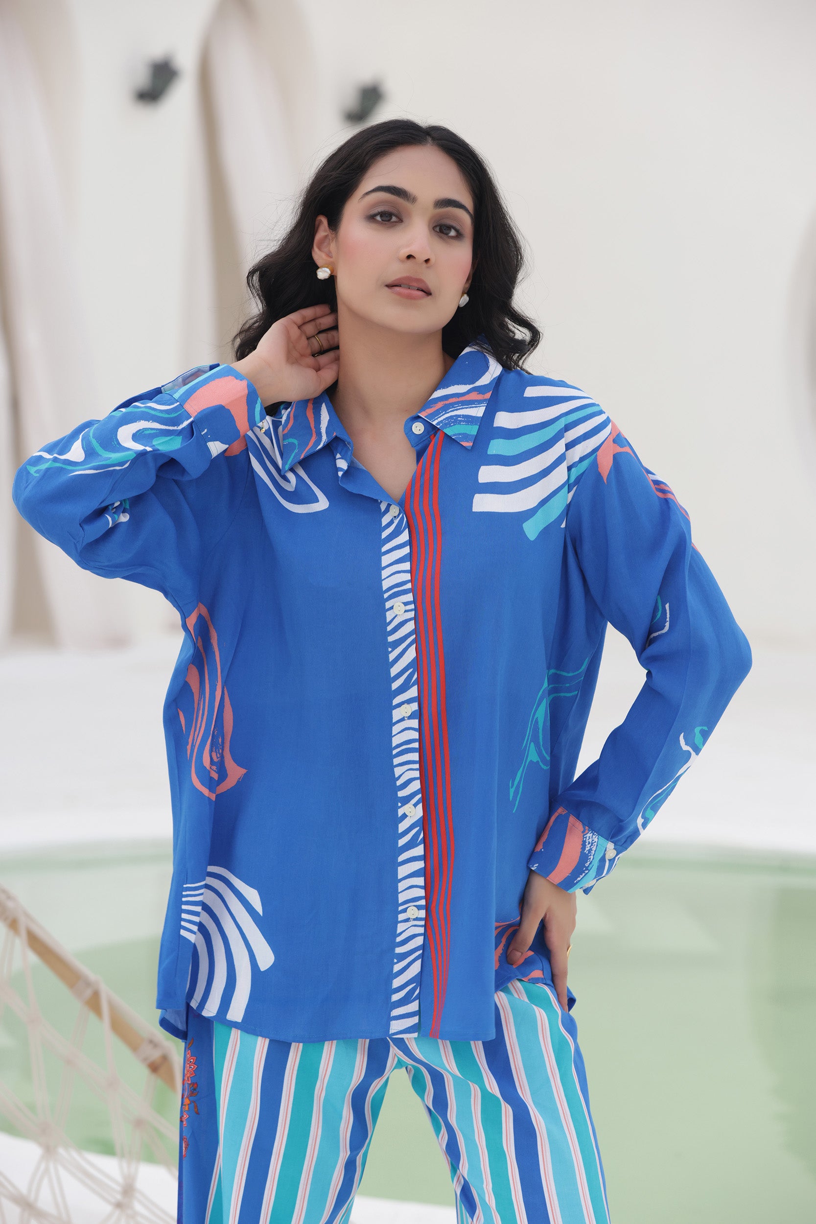 Rayon Blue Tulip Co-ord Set