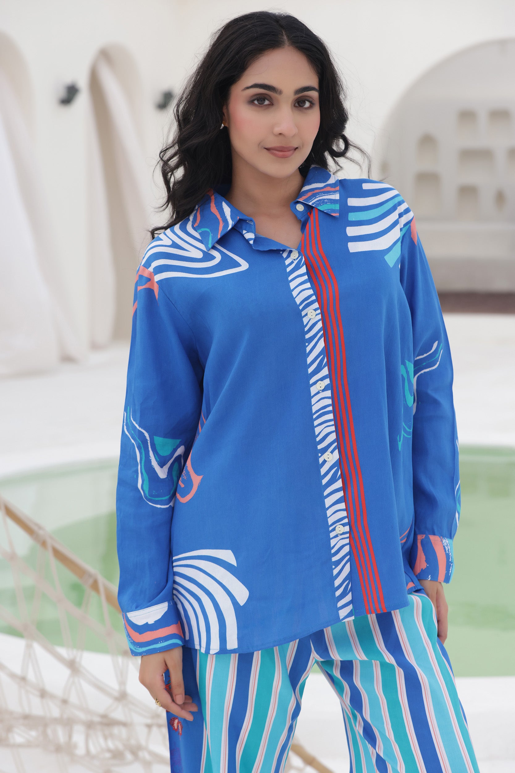 Rayon Blue Tulip Co-ord Set