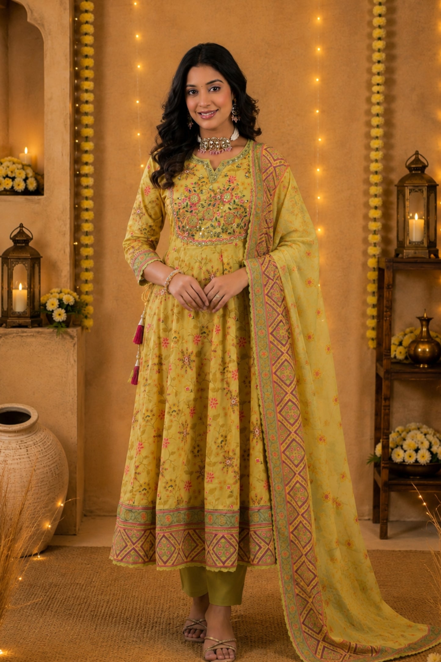 Haldi Yellow Sequin Anarkali Set