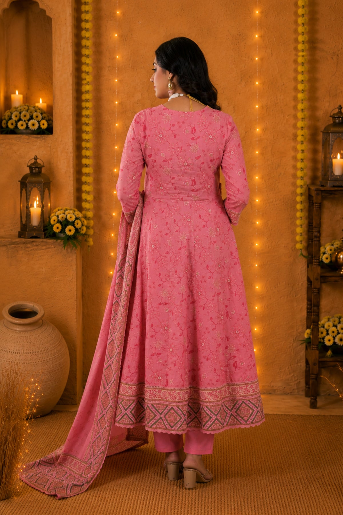 Gulabi Pink Embroidered Anarkali Set