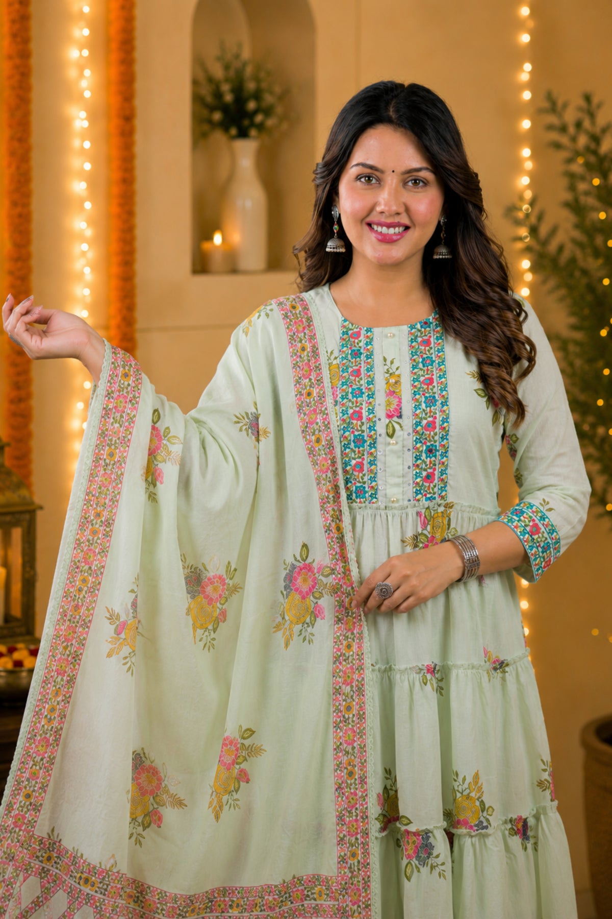 Pista Bloom Anarkali Set
