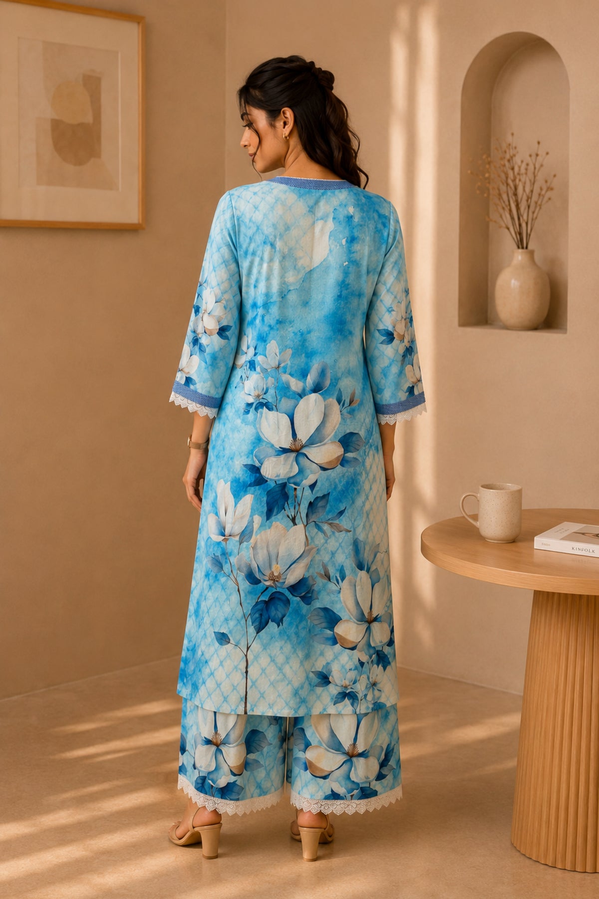 Sky Blue Magnolia Wash Kurta Set
