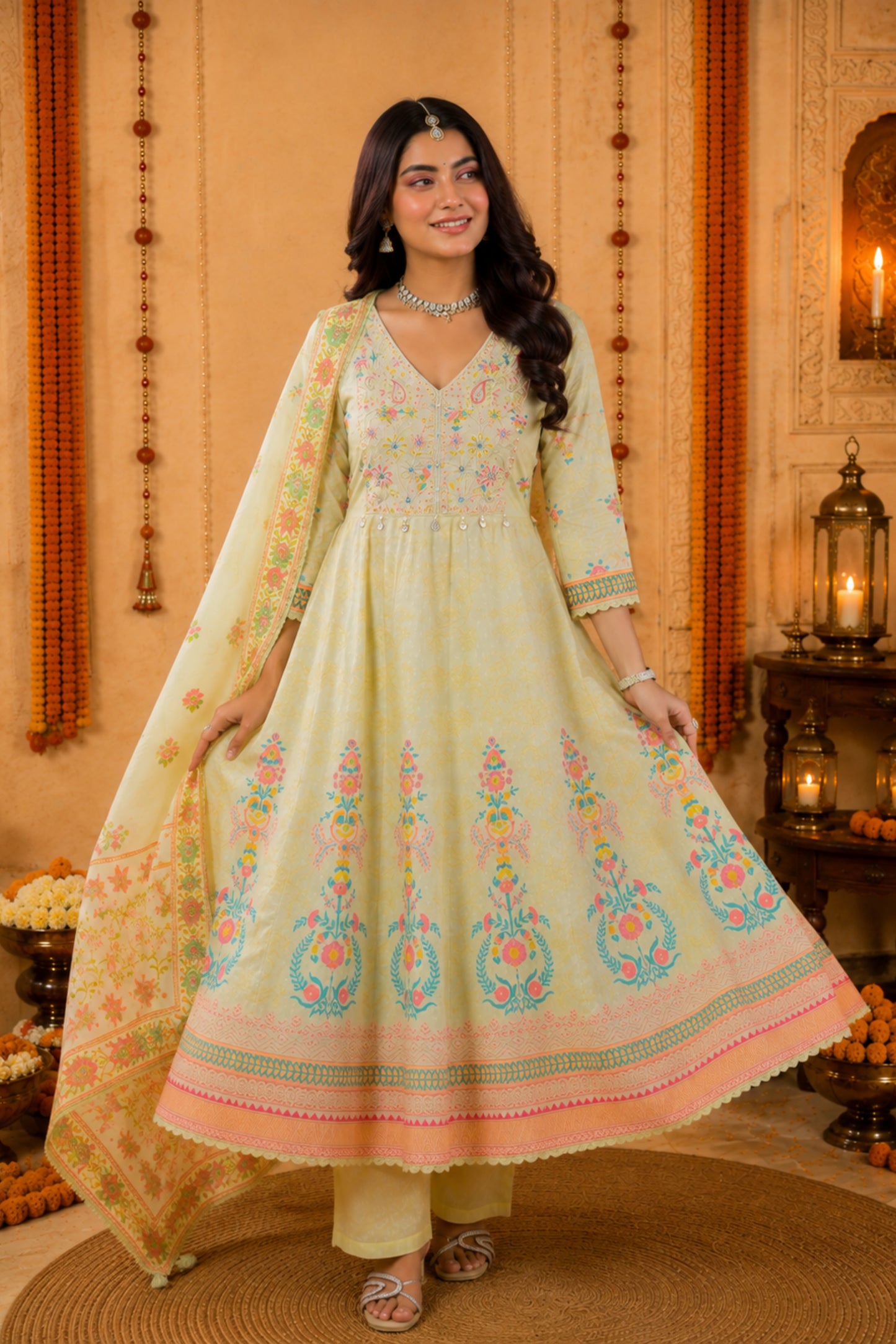 Chandni Lemon Anarkali Set