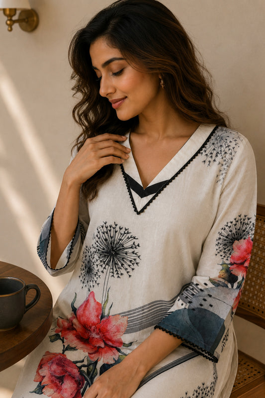Ivory Dandelion Bloom Kurta Set