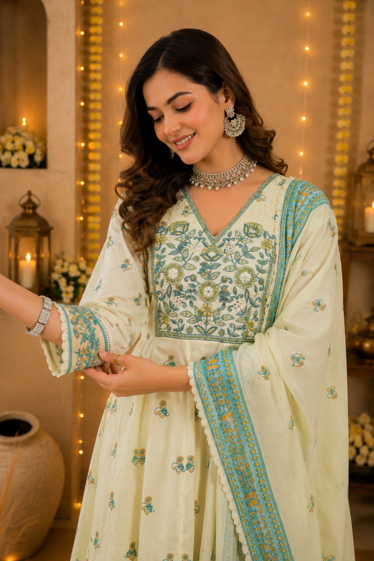 Chandni Lemon Anarkali Set