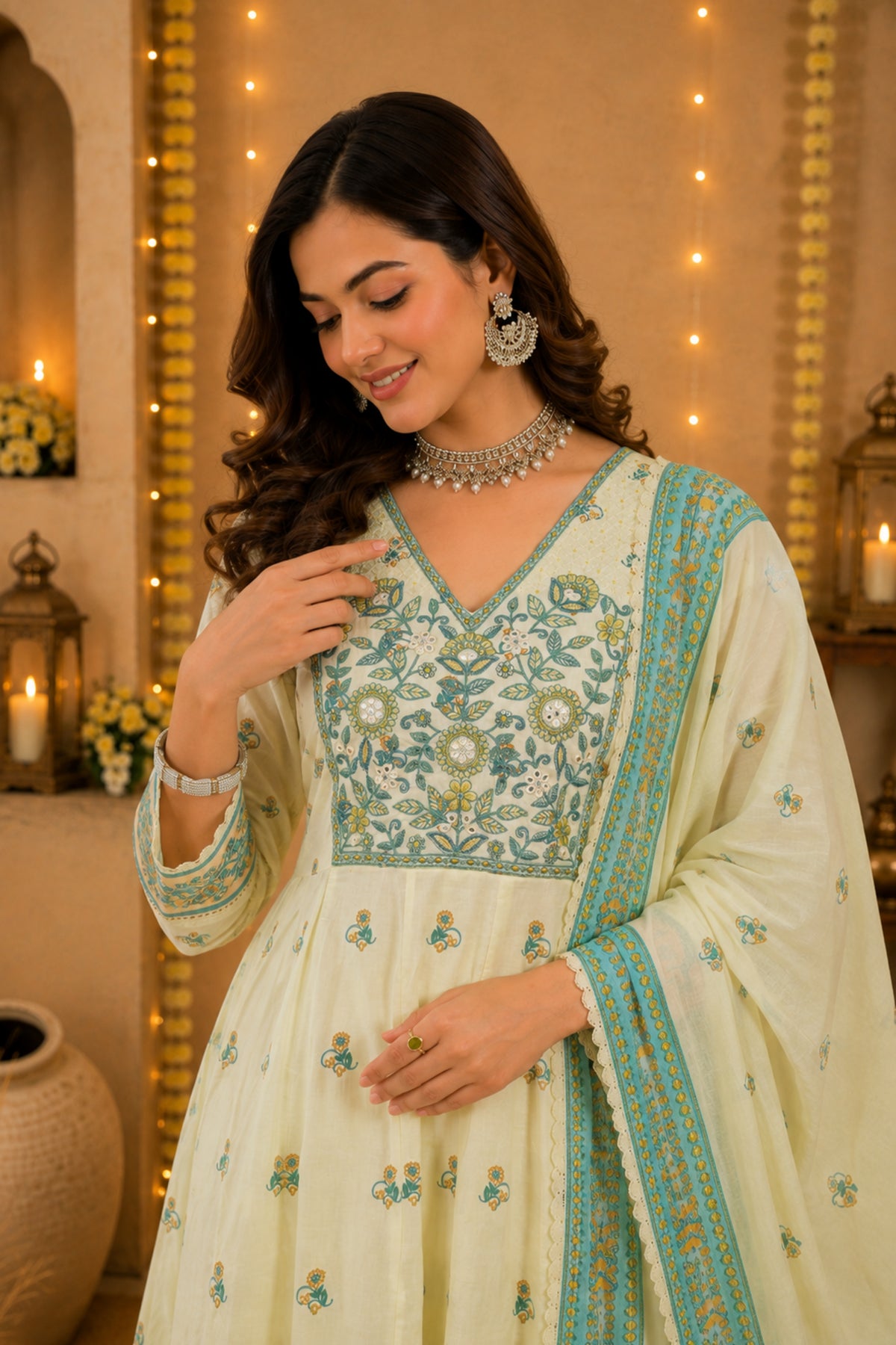 Chandni Lemon Anarkali Set