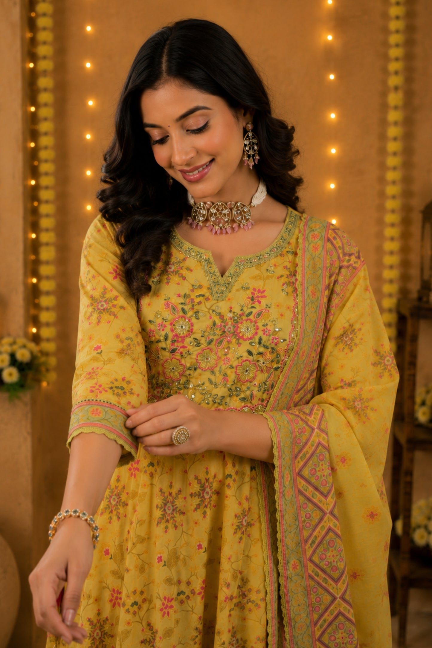 Haldi Yellow Sequin Anarkali Set