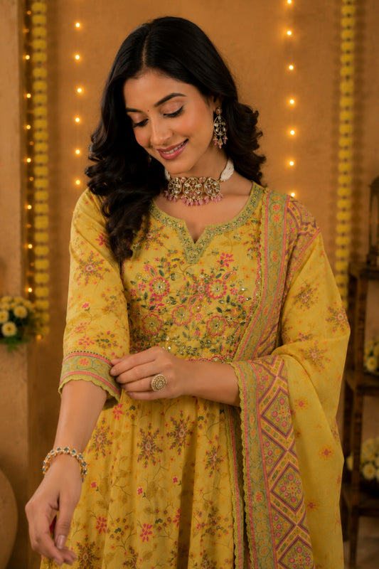 Haldi Yellow Sequin Anarkali Set
