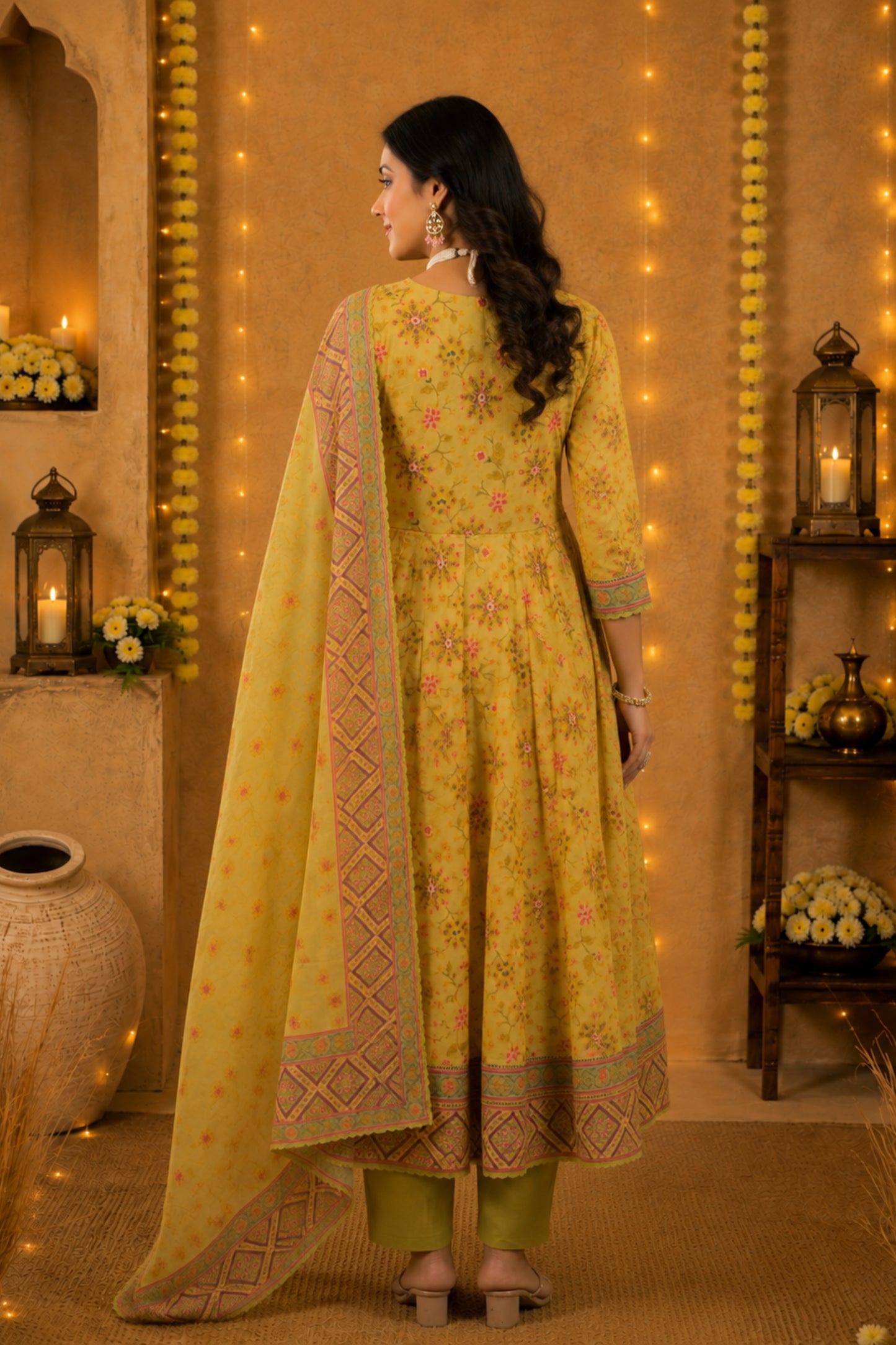 Haldi Yellow Sequin Anarkali Set