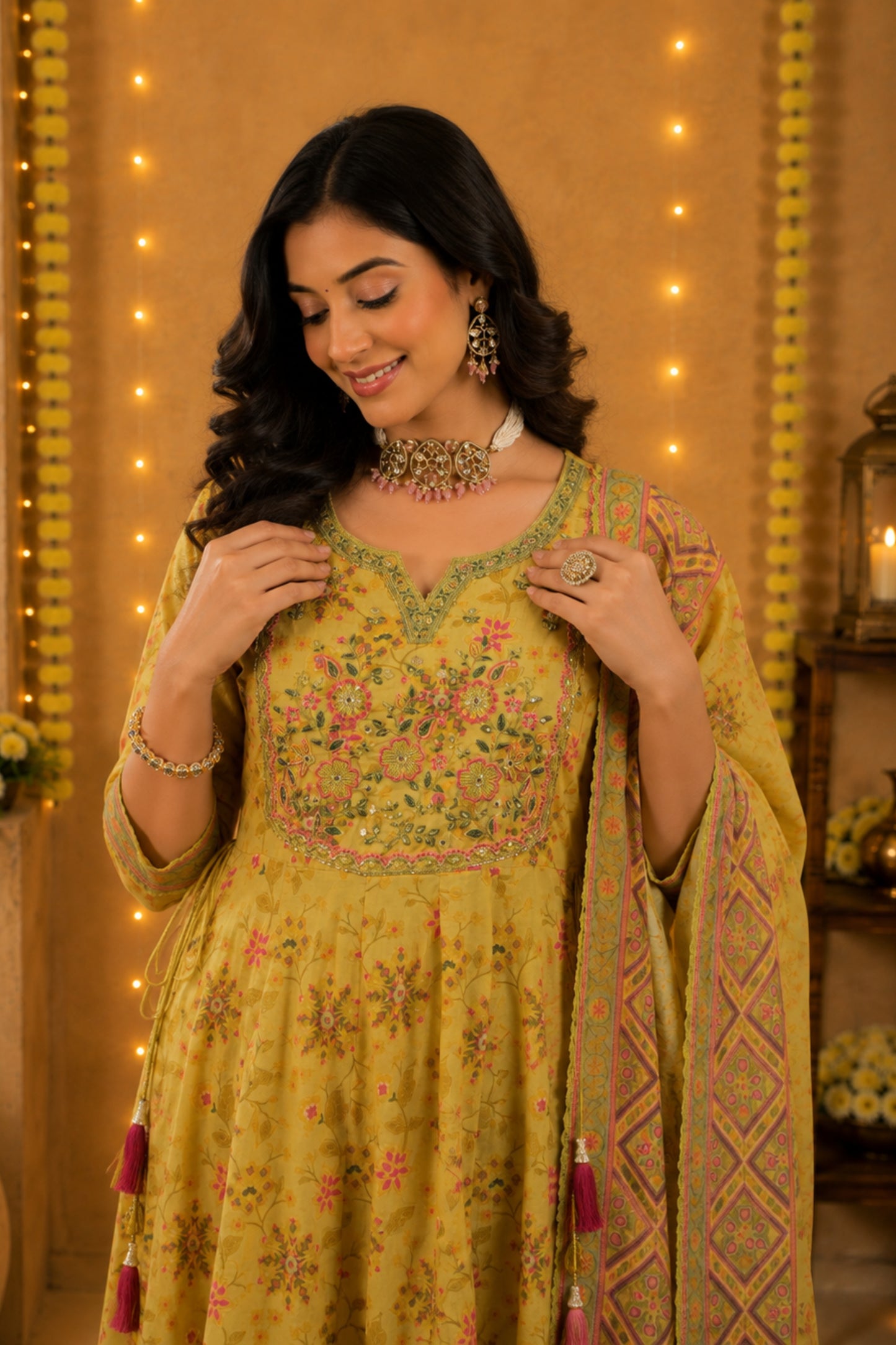 Haldi Yellow Sequin Anarkali Set