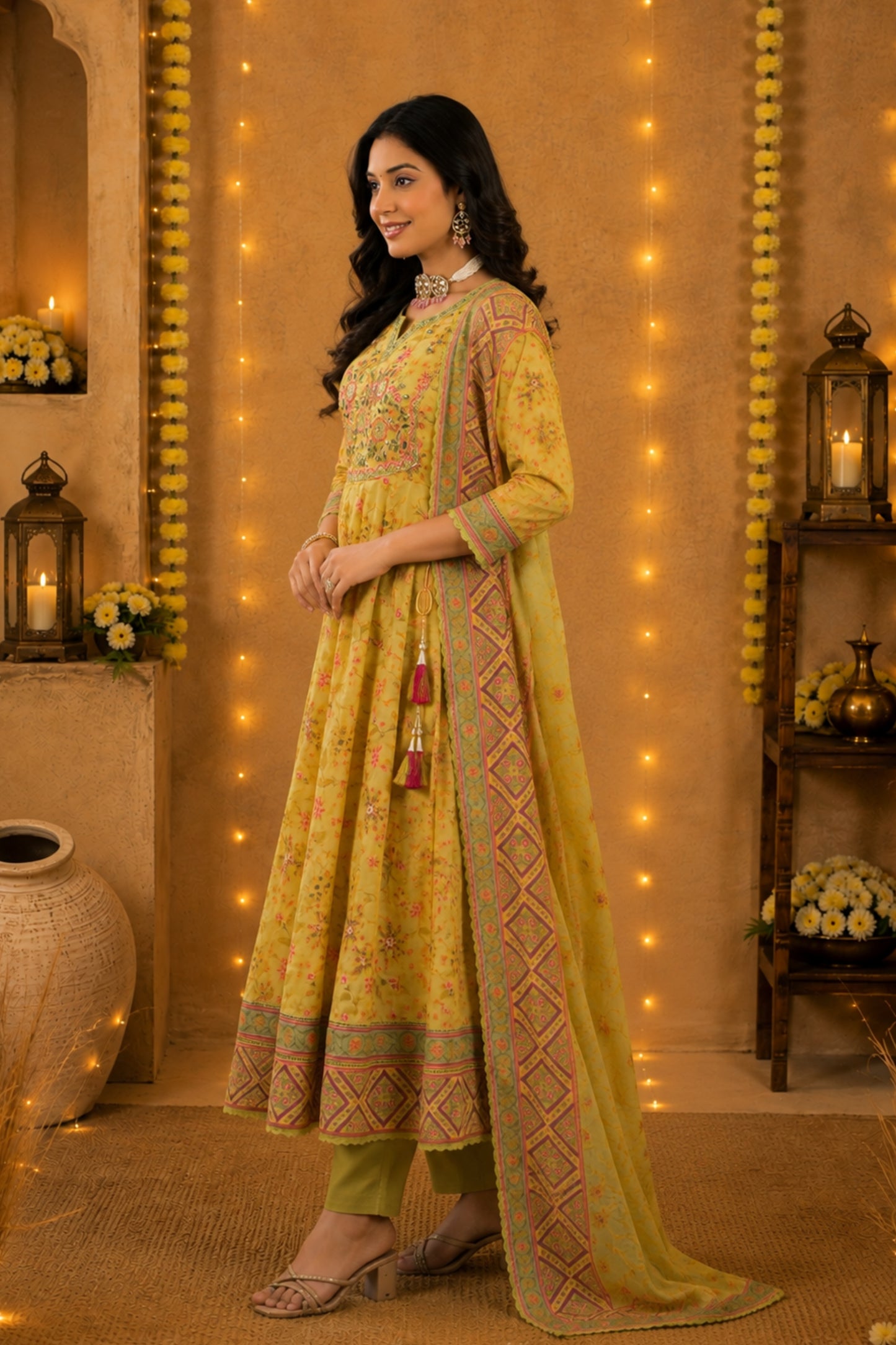 Haldi Yellow Sequin Anarkali Set