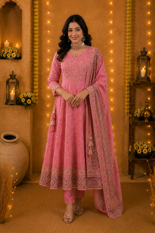 Gulabi Pink Embroidered Anarkali Set