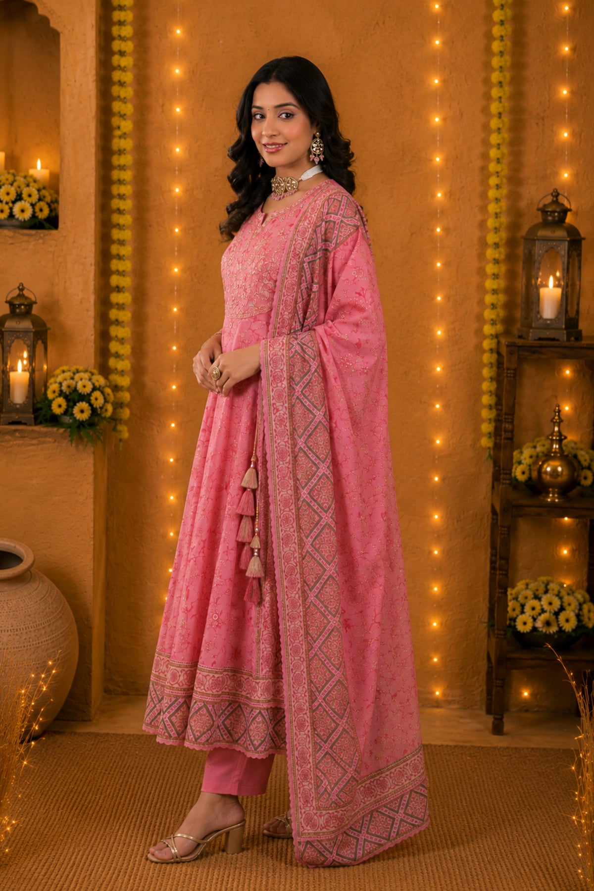 Gulabi Pink Embroidered Anarkali Set