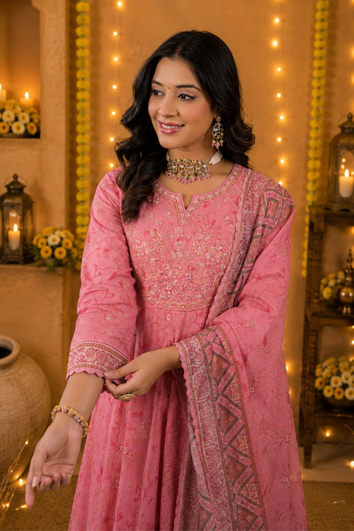 Gulabi Pink Embroidered Anarkali Set