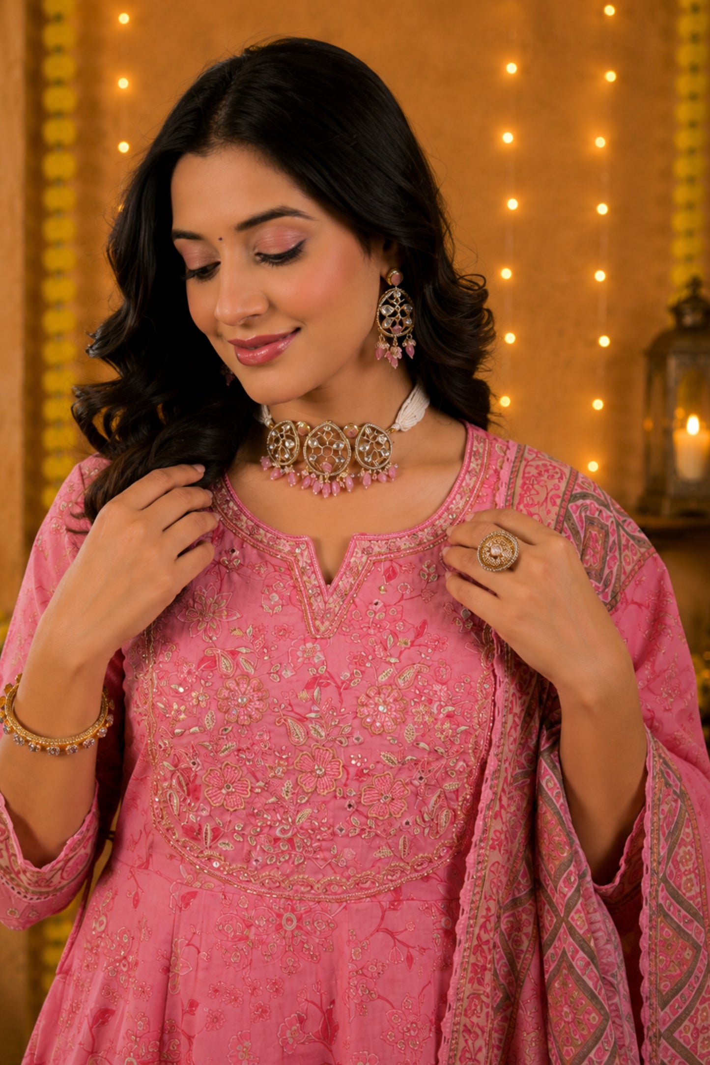 Gulabi Pink Embroidered Anarkali Set