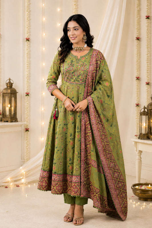 Mehendi Green Anarkali Set