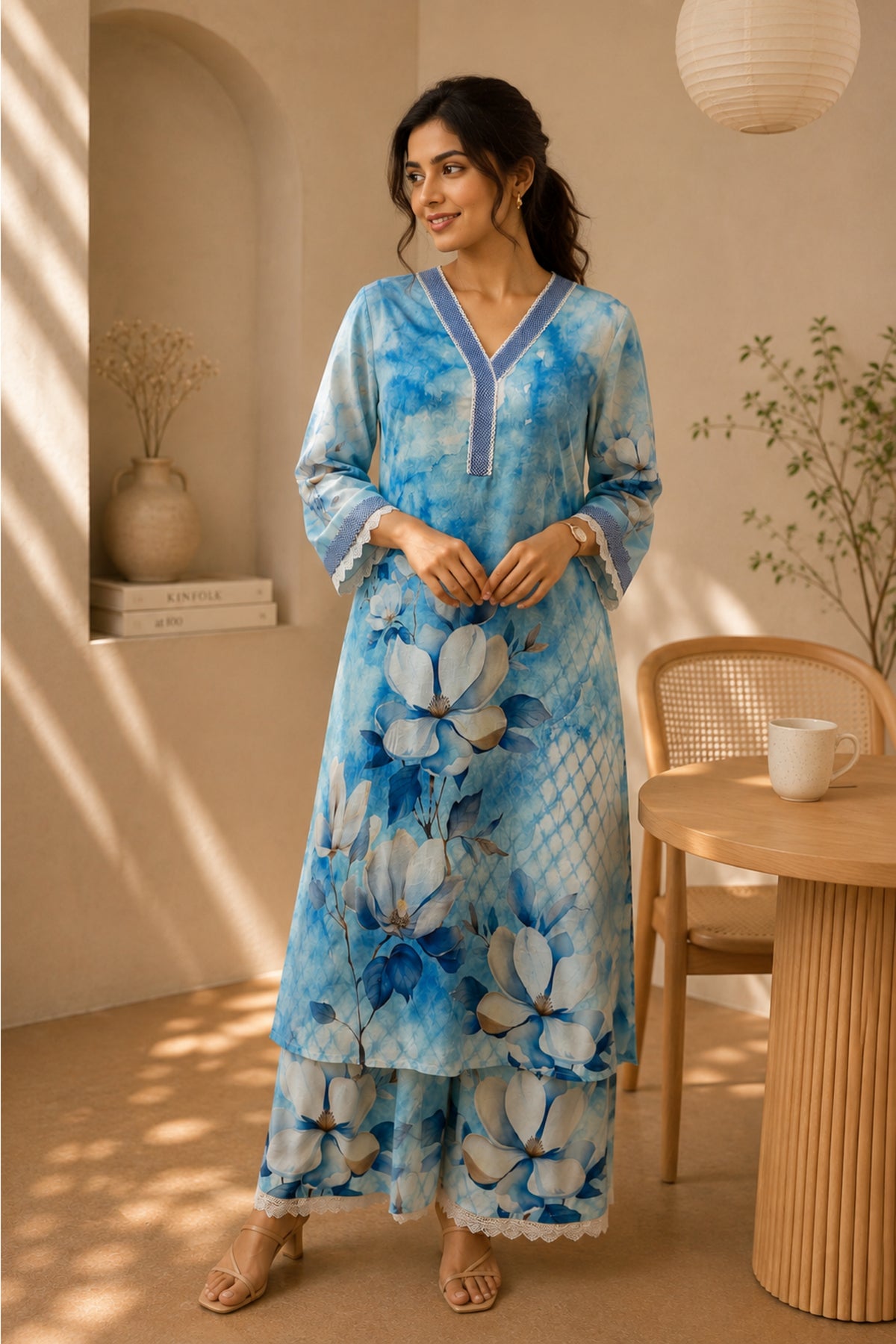 Sky Blue Magnolia Wash Kurta Set