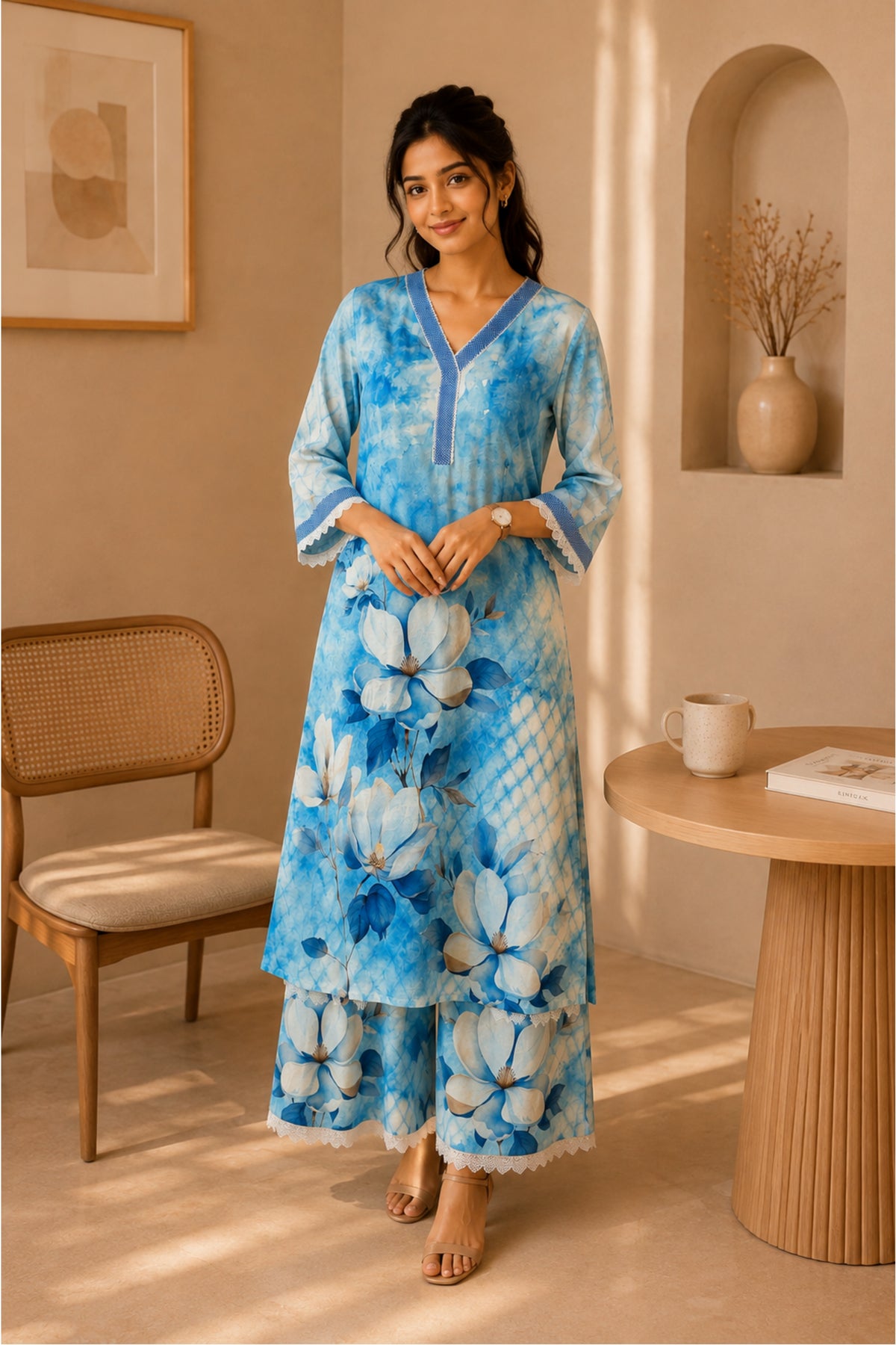 Sky Blue Magnolia Wash Kurta Set