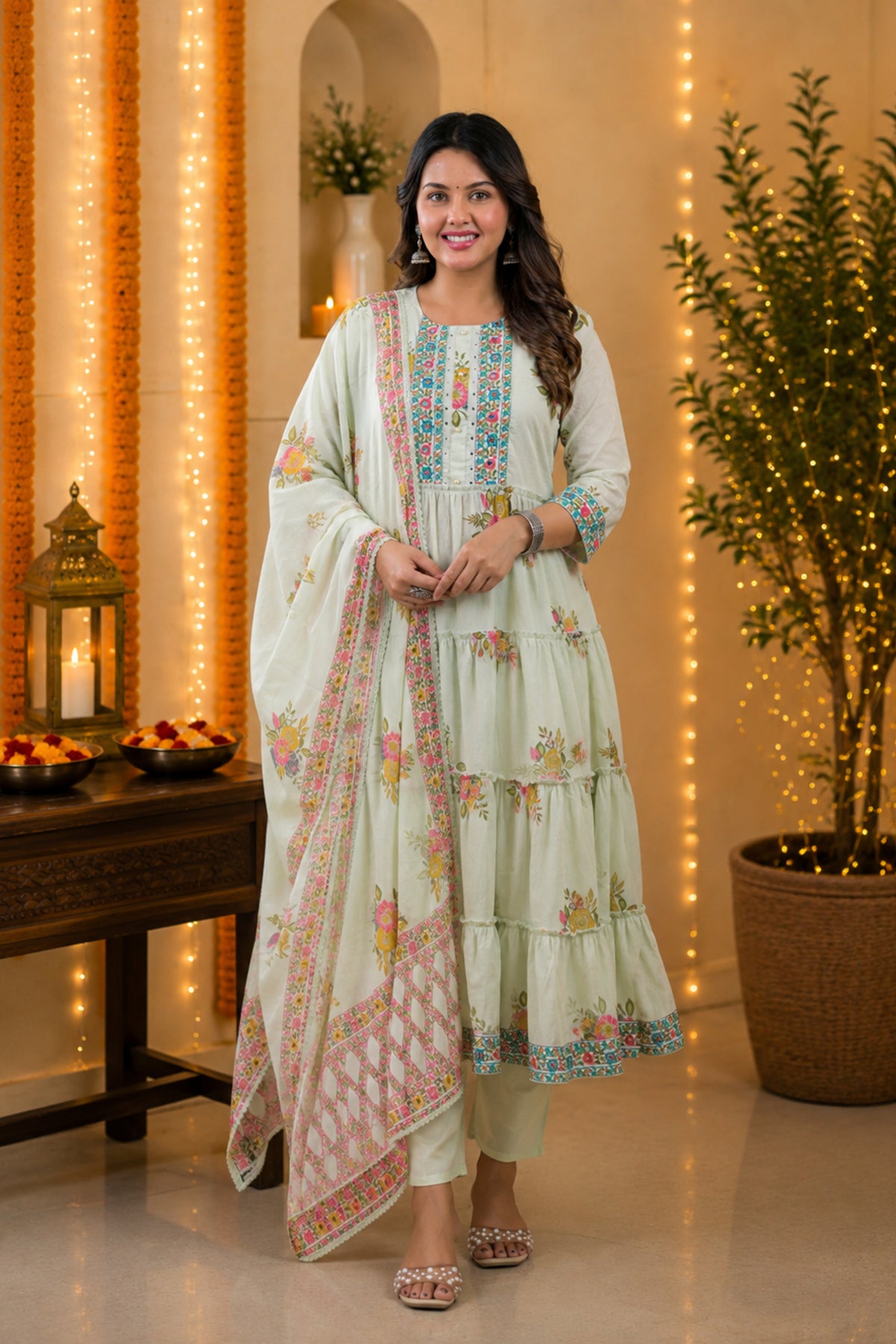 Pista Bloom Anarkali Set