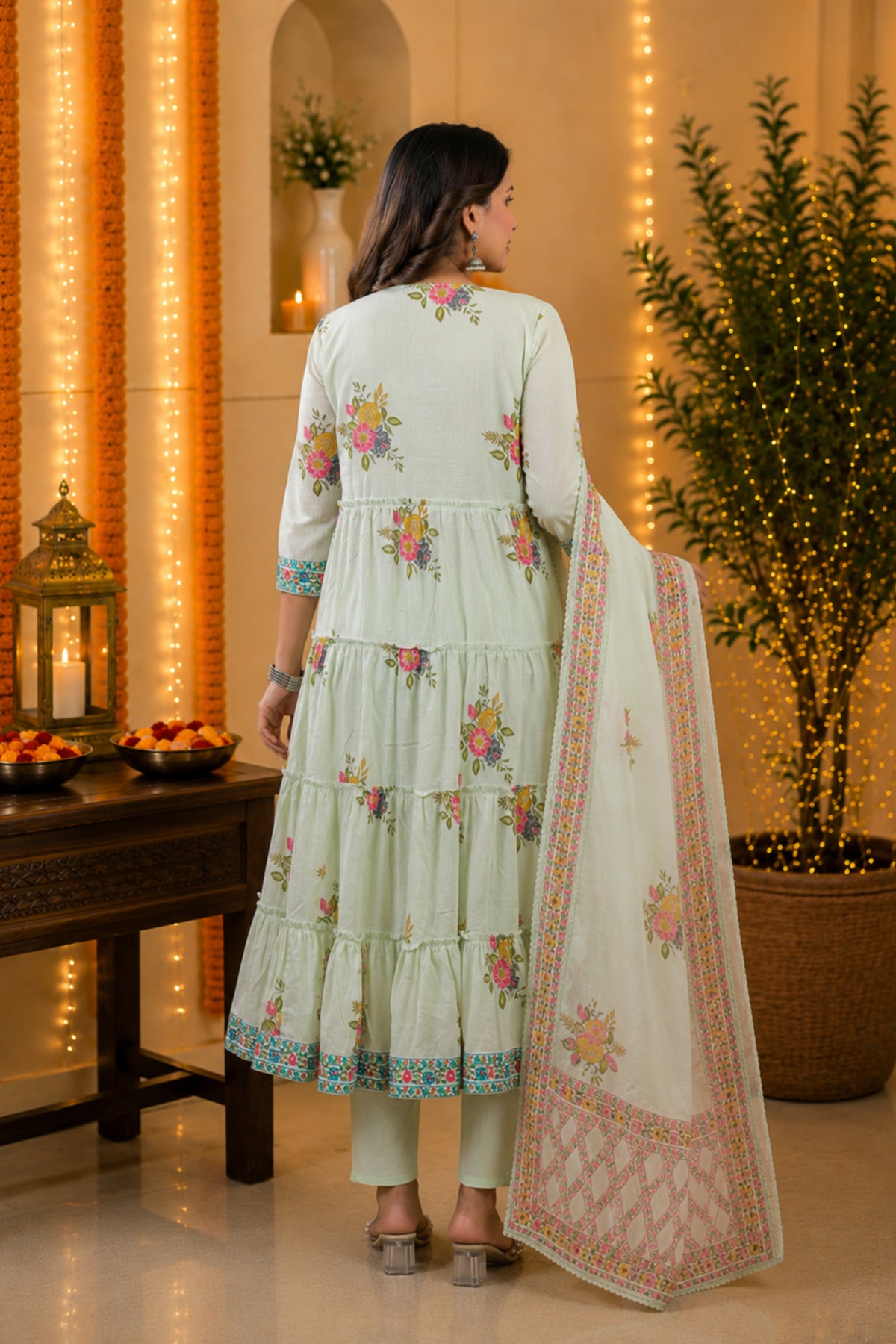 Pista Bloom Anarkali Set