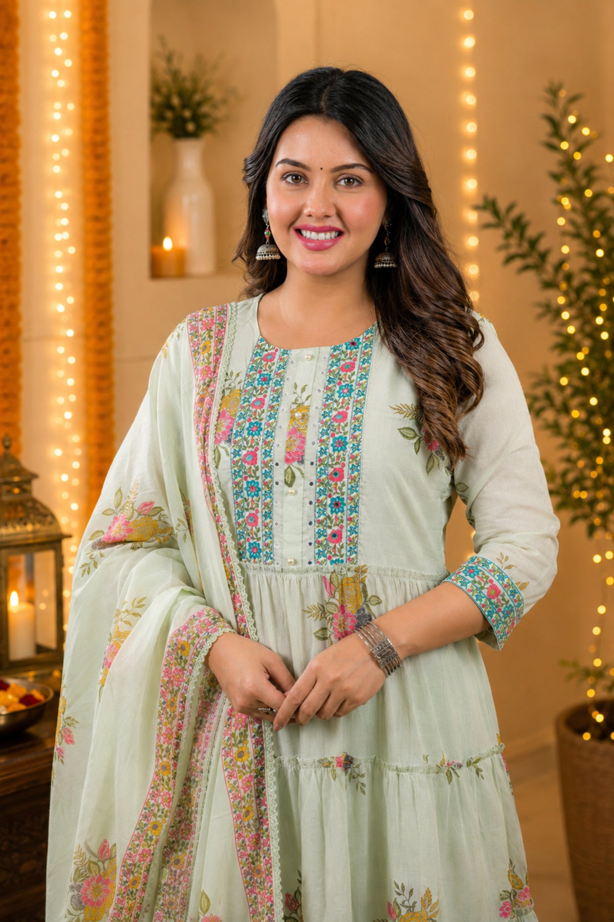 Pista Bloom Anarkali Set