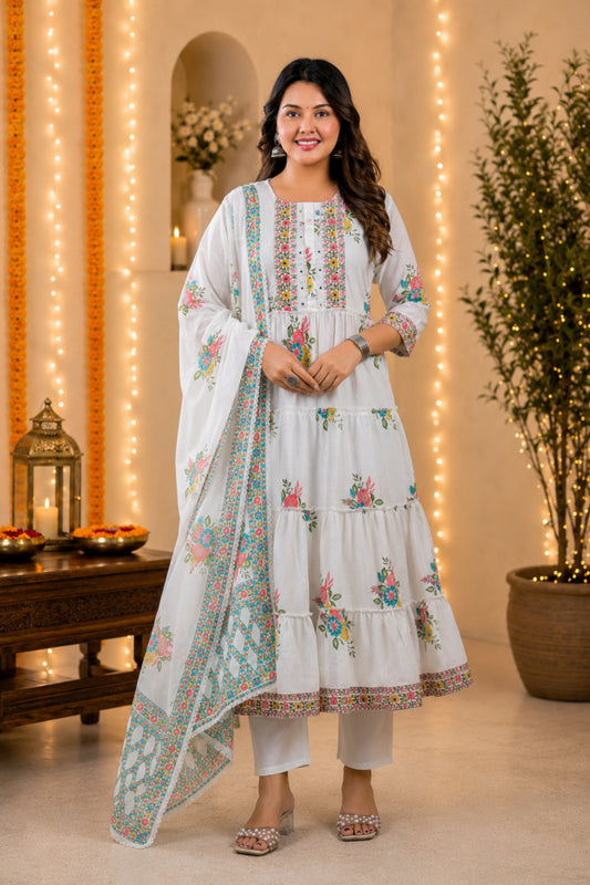 Chandni White Anarkali Set
