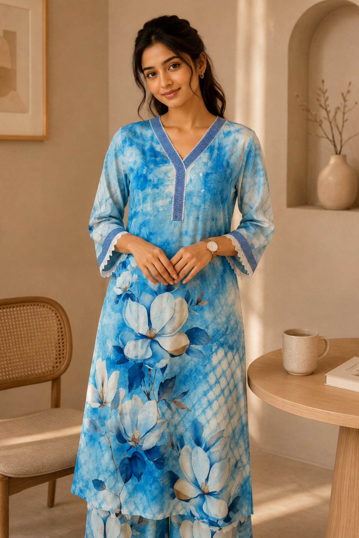 Sky Blue Magnolia Wash Kurta Set