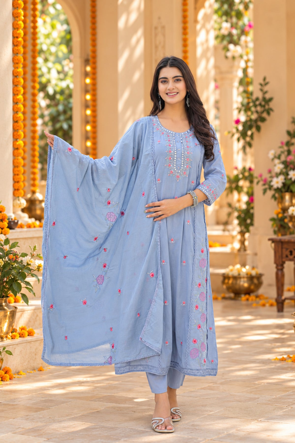 Dhruvi Blue Lace-Up Dress
