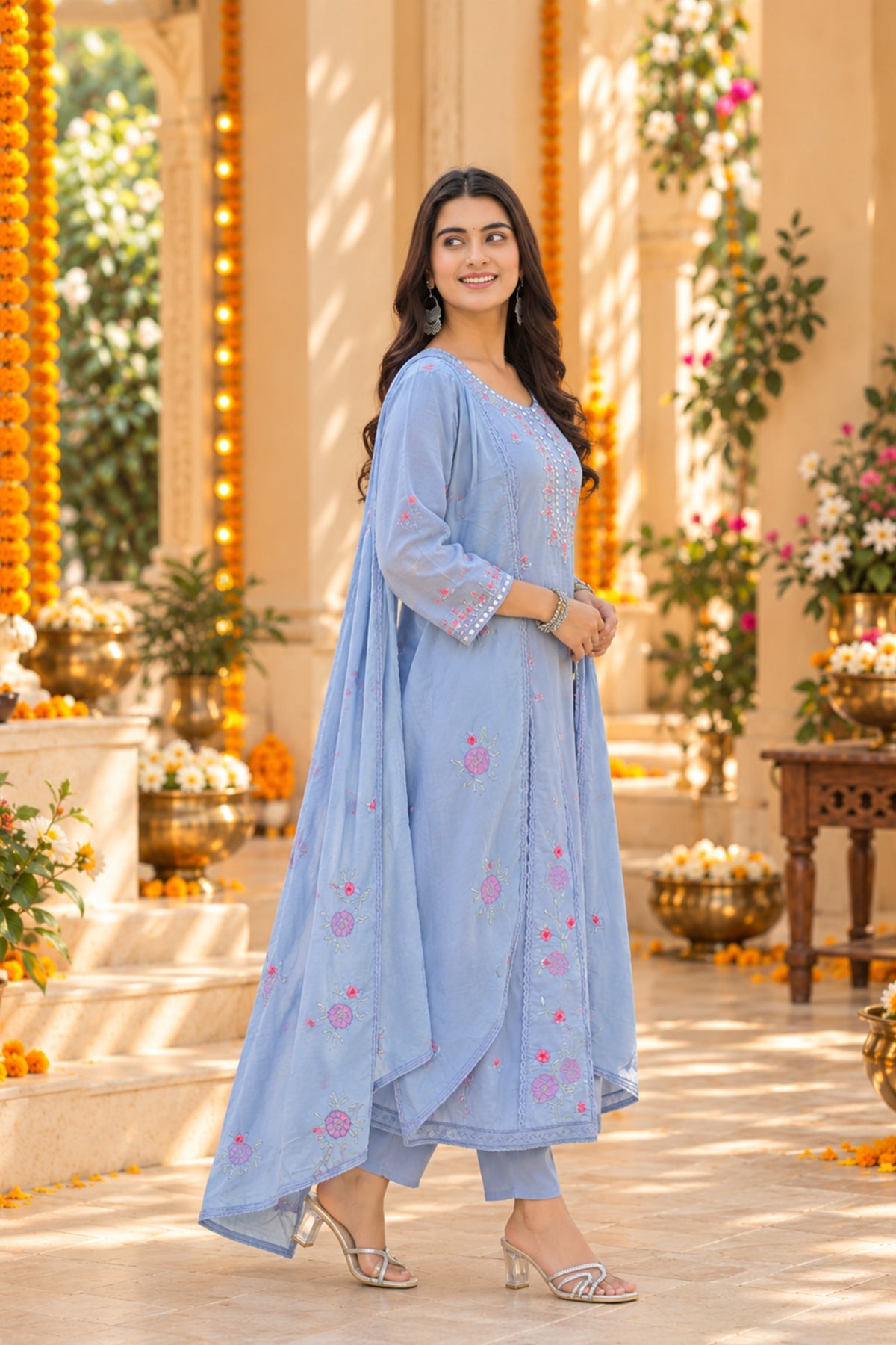 Dhruvi Blue Lace-Up Dress