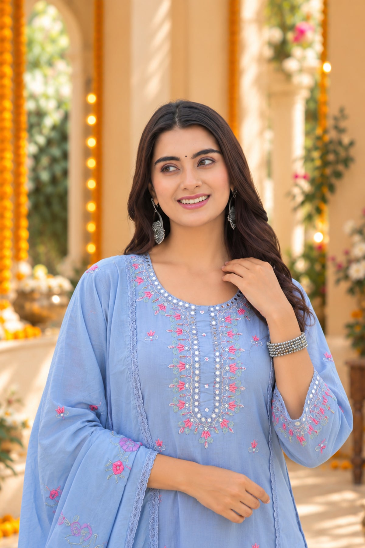 Dhruvi Blue Lace-Up Dress