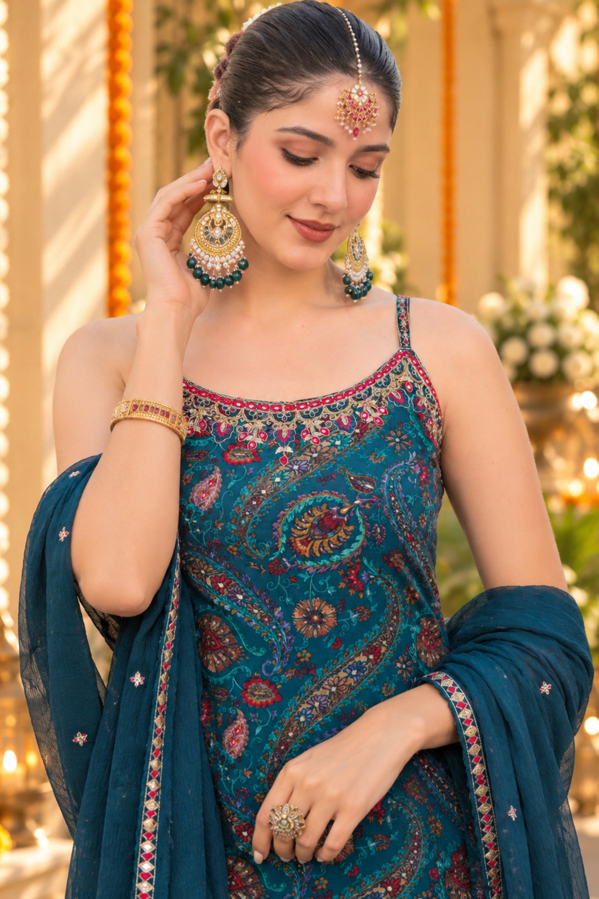 Teal Mirage Paisley Sharara Set