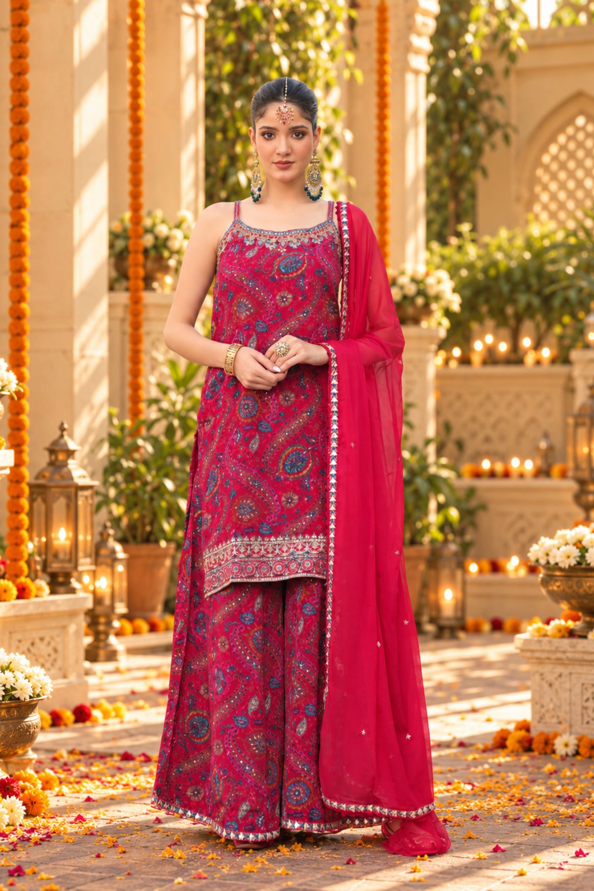 Rani Pink Paisley Sharara Set
