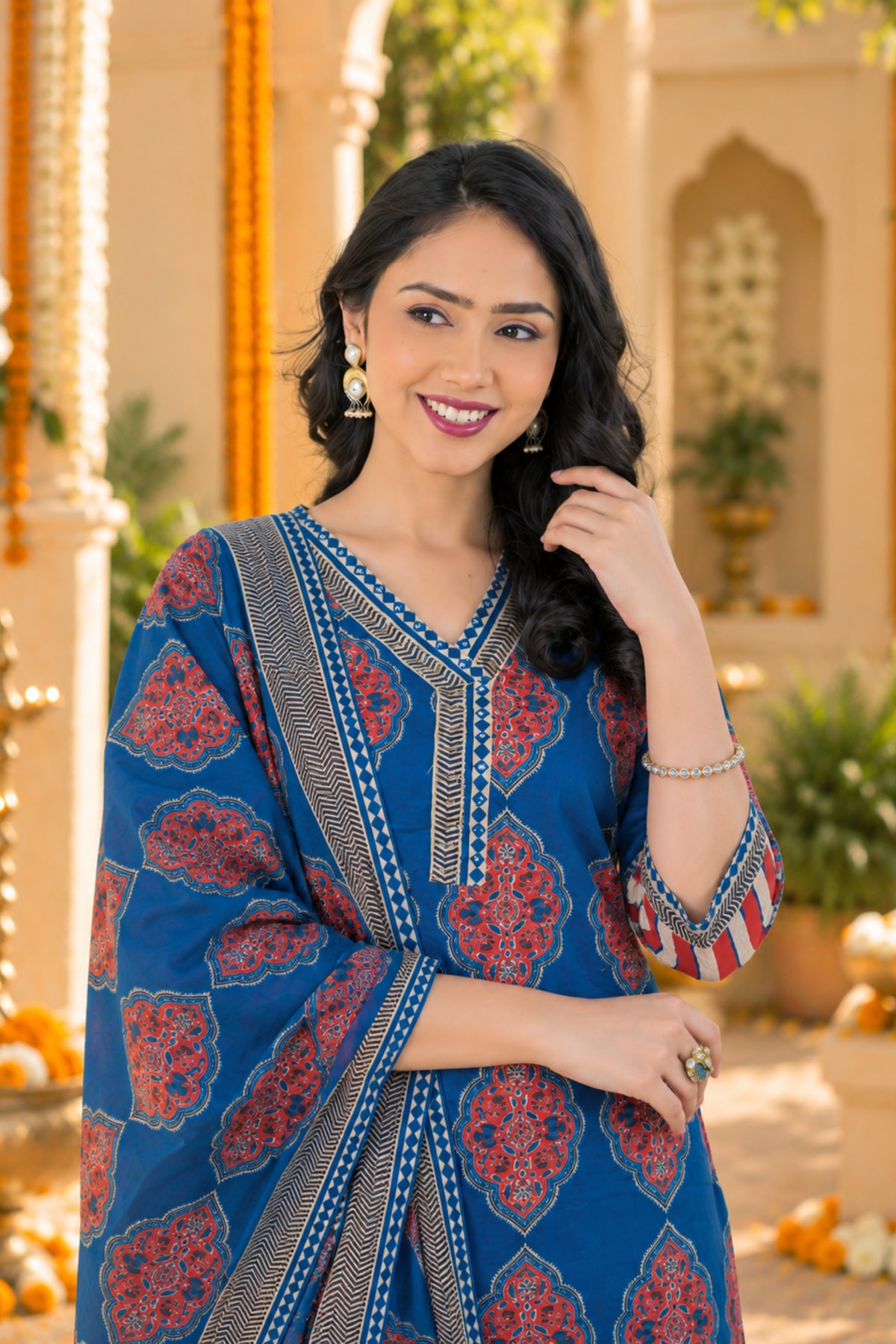 Cobalt Medallion Print Kurta Set