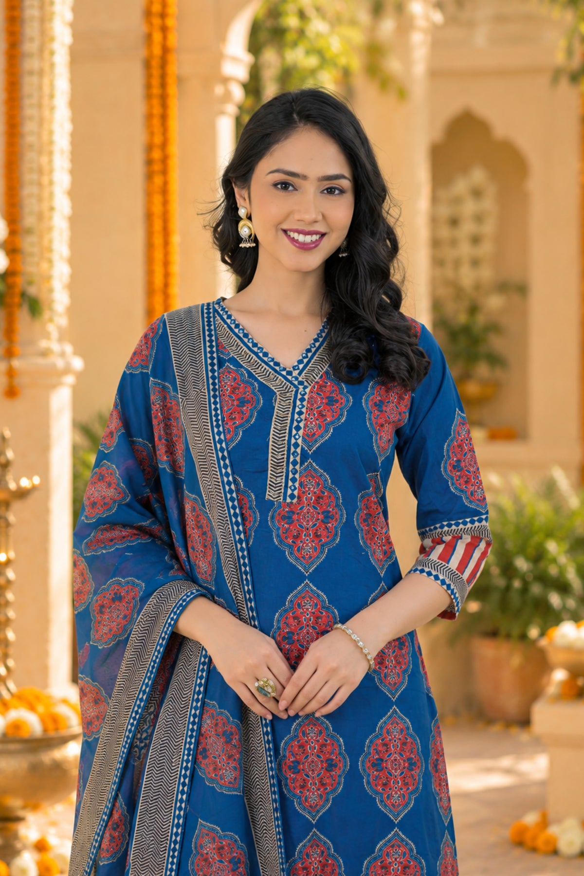 Cobalt Medallion Print Kurta Set