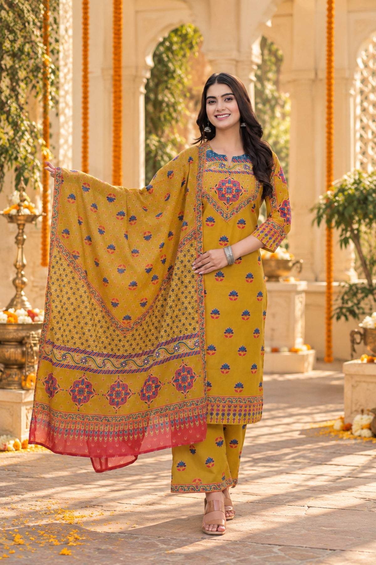 Mustard Medallion Print Kurta